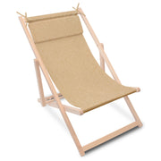 Holzliegestuhl mit Kissen Leinen-Imitat Desert Sand-M