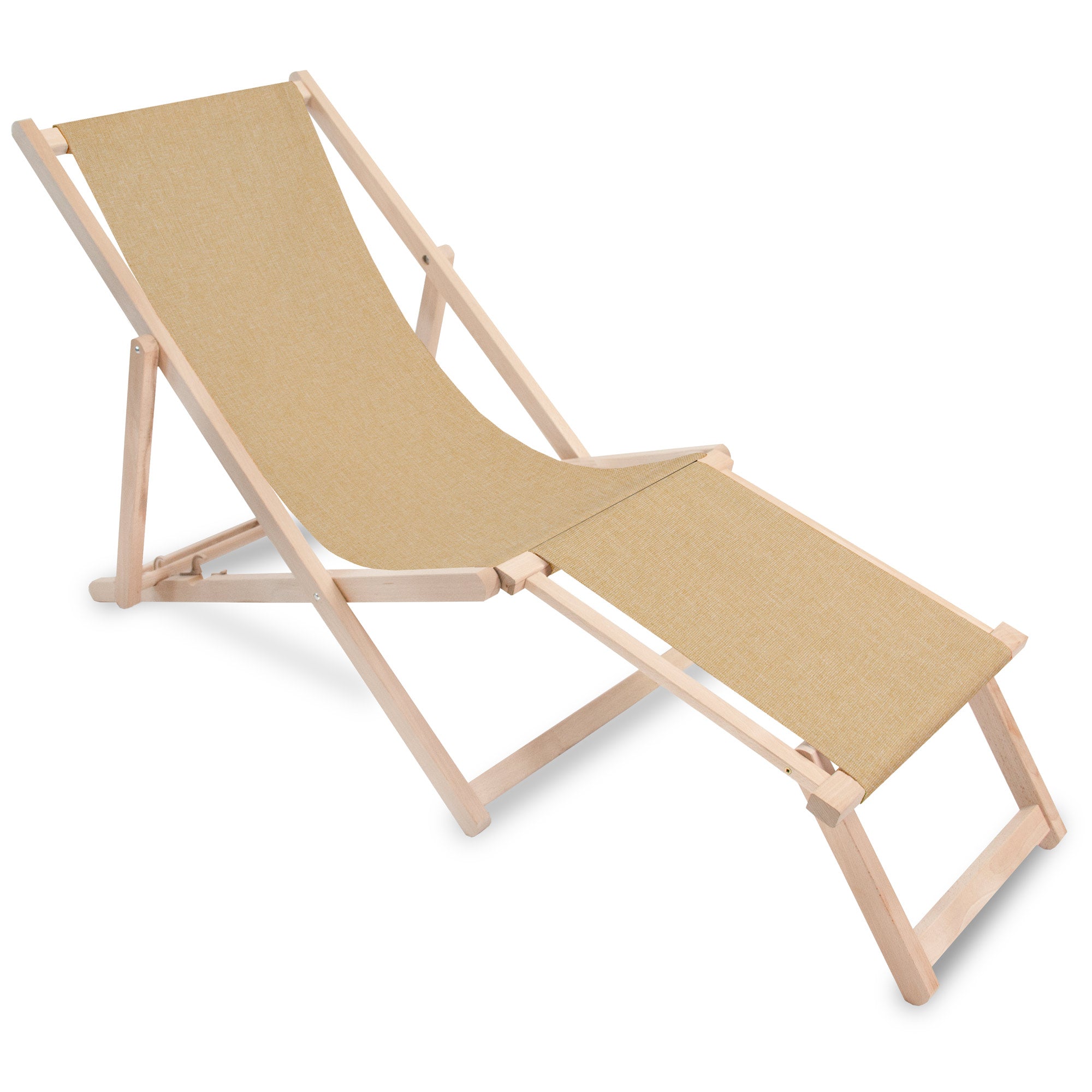 Wooden deck chair with footrest Linen imitation Desert Sand