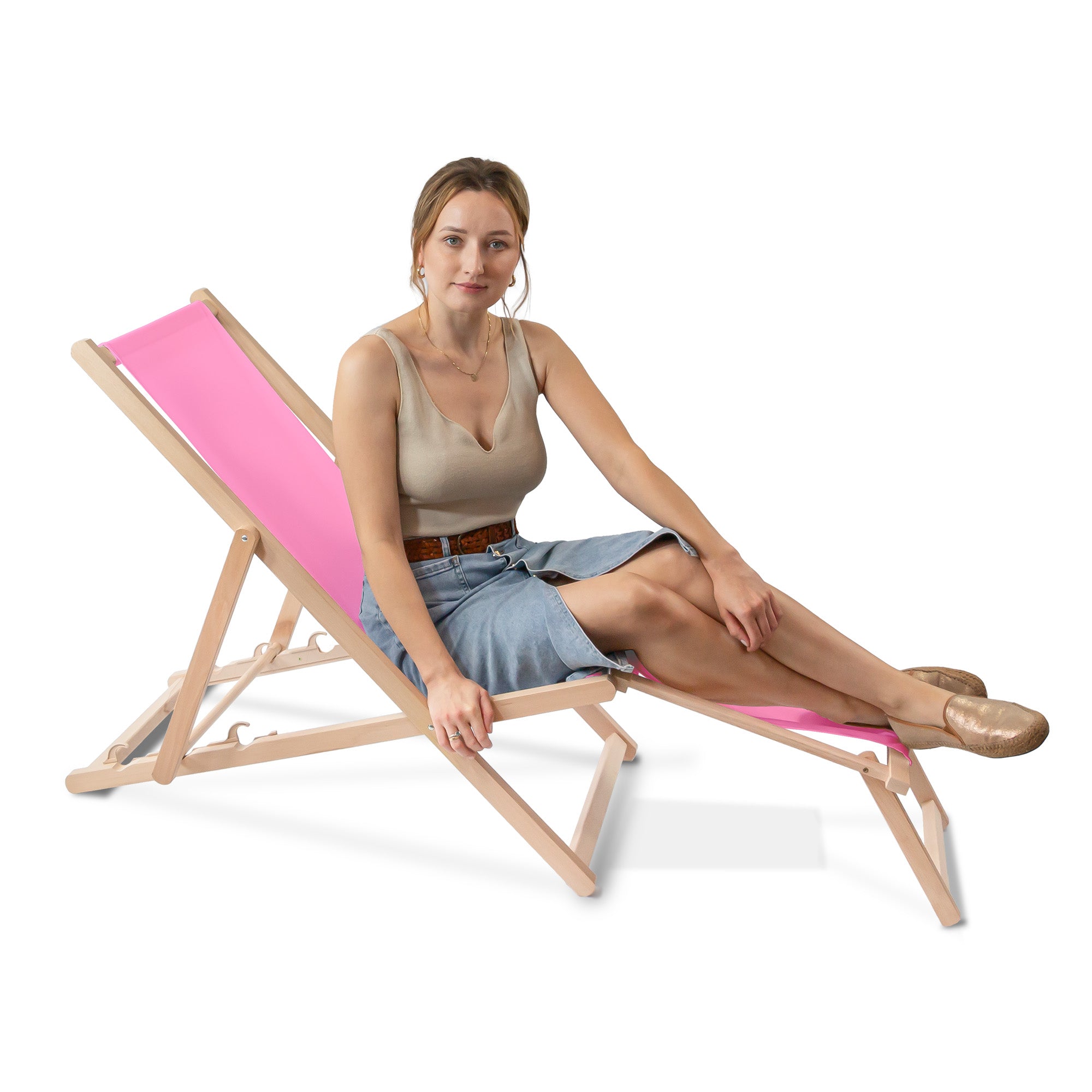 Holzliegestuhl mit Fußstütze Pink