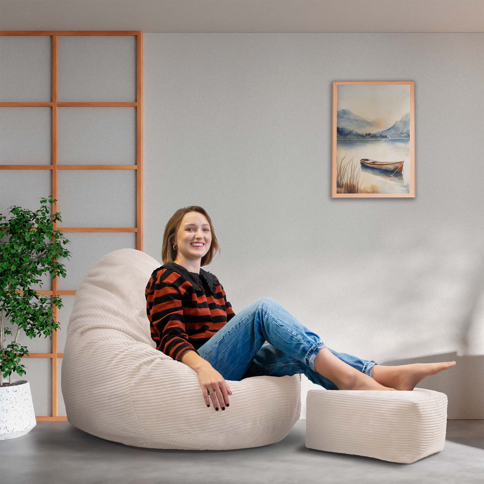 Paradise Hocker mit Fußstütze Vanilleeis-S