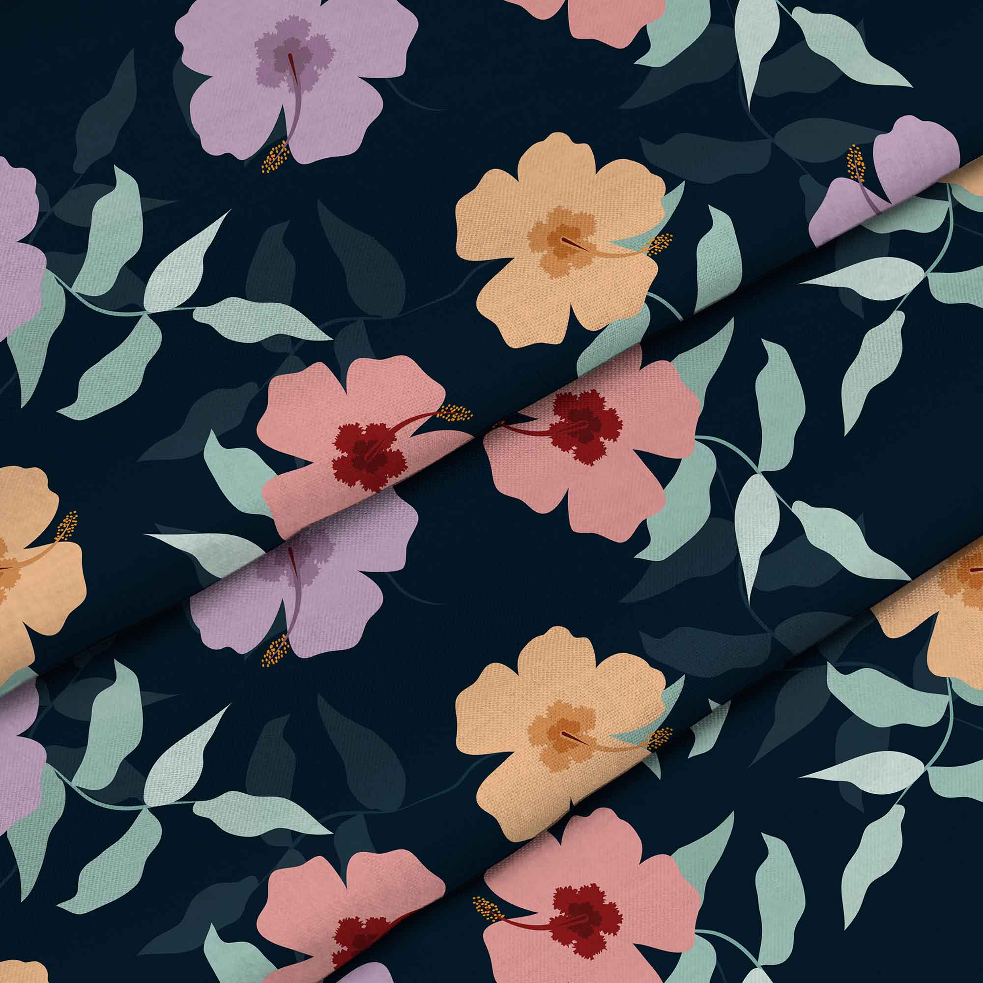 Simple Flowers on Navy-Tkanina Obrusowa