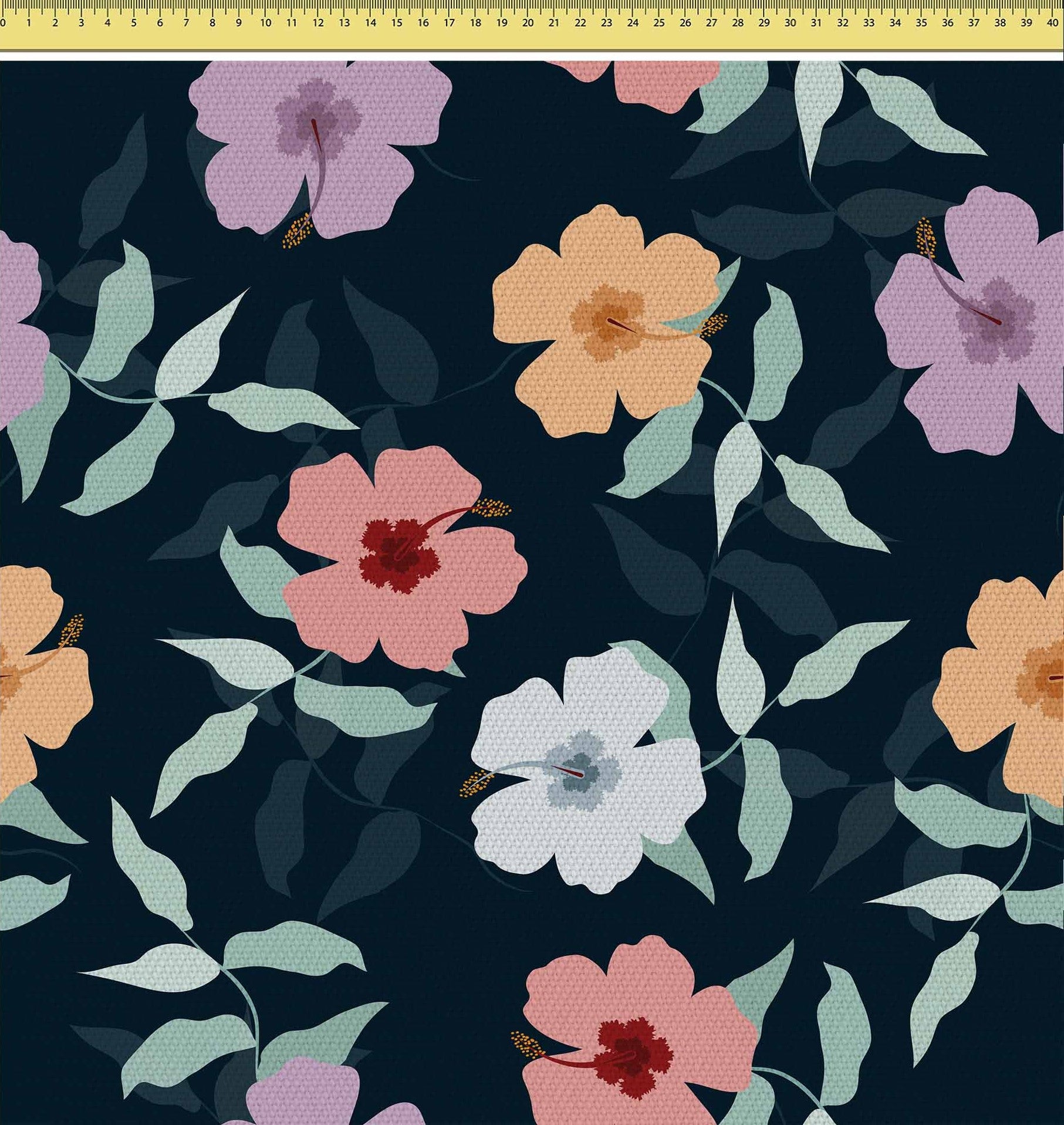 Simple Flowers on Navy-Tkanina Obrusowa