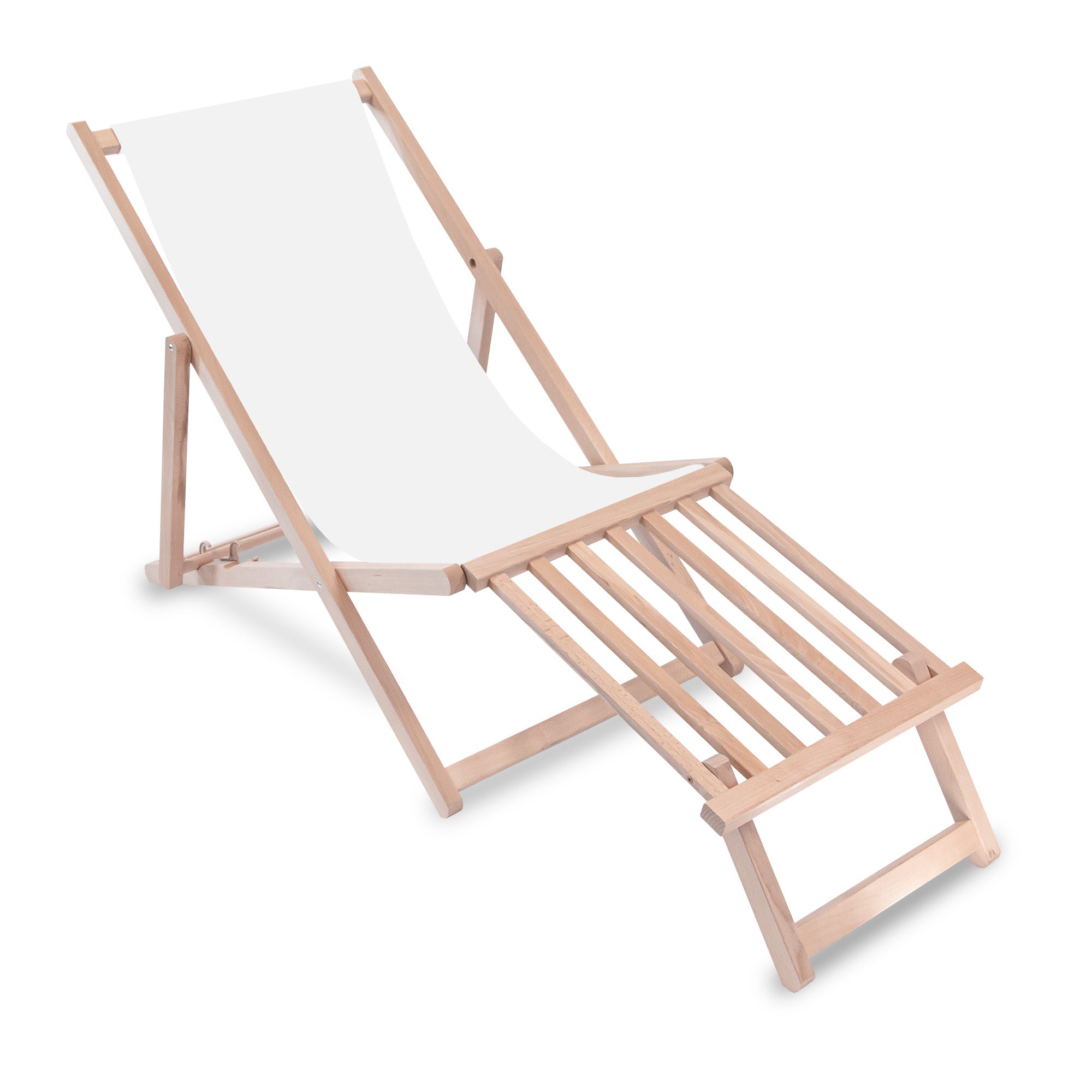 Wooden deck chair with wooden footrest White