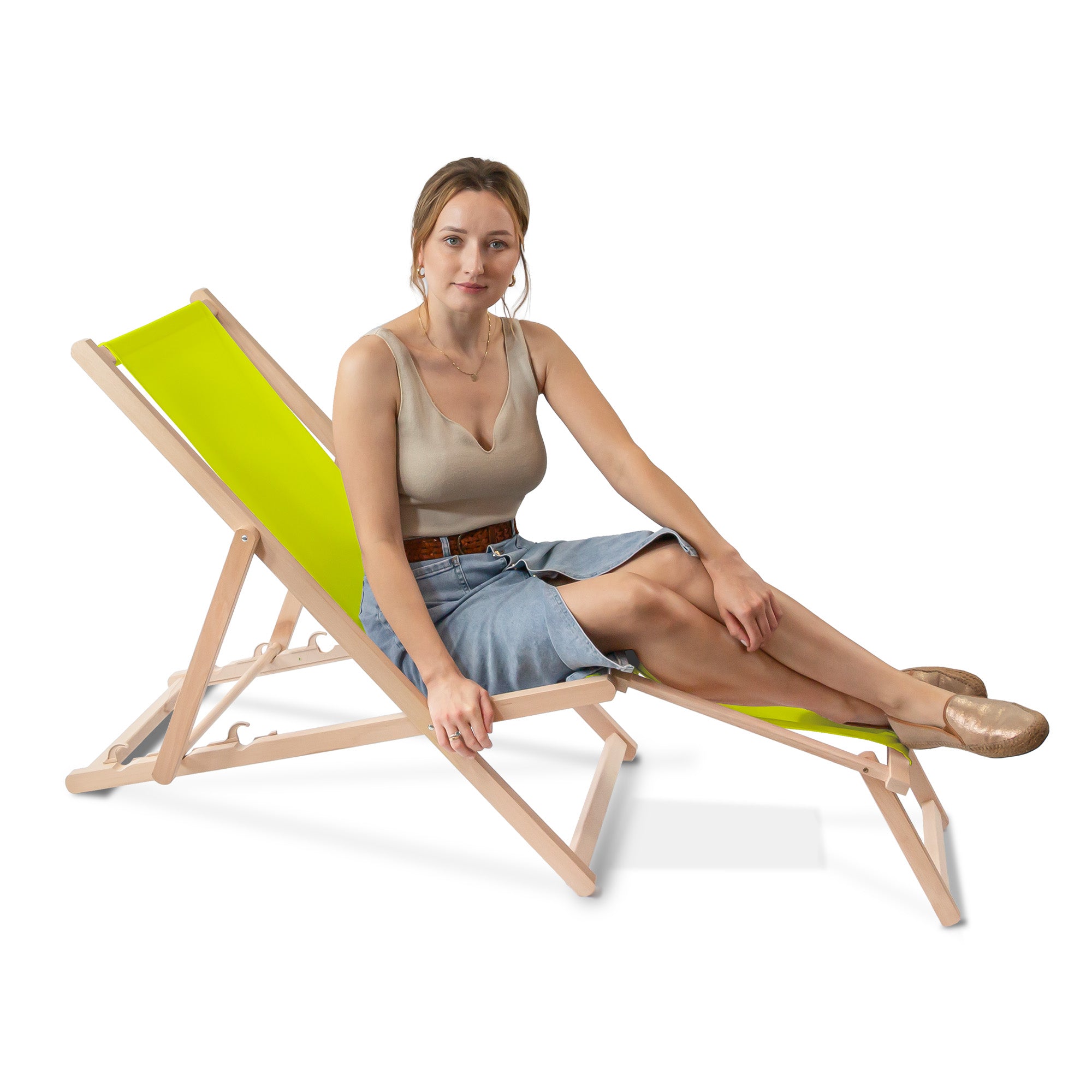 Holzliegestuhl mit Fußstütze Lime