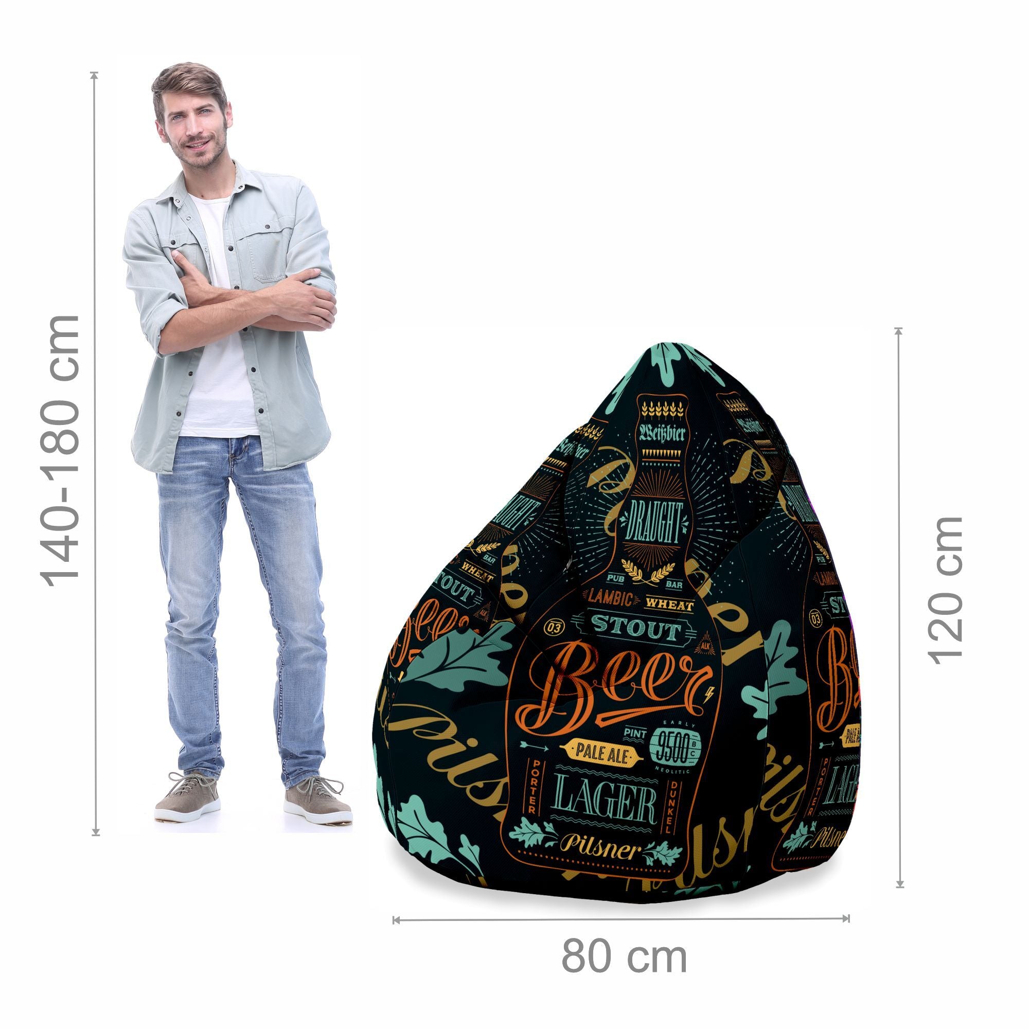 Sitzpouf Birnenform mit Fußstütze Schwarzes Bier-Oxford