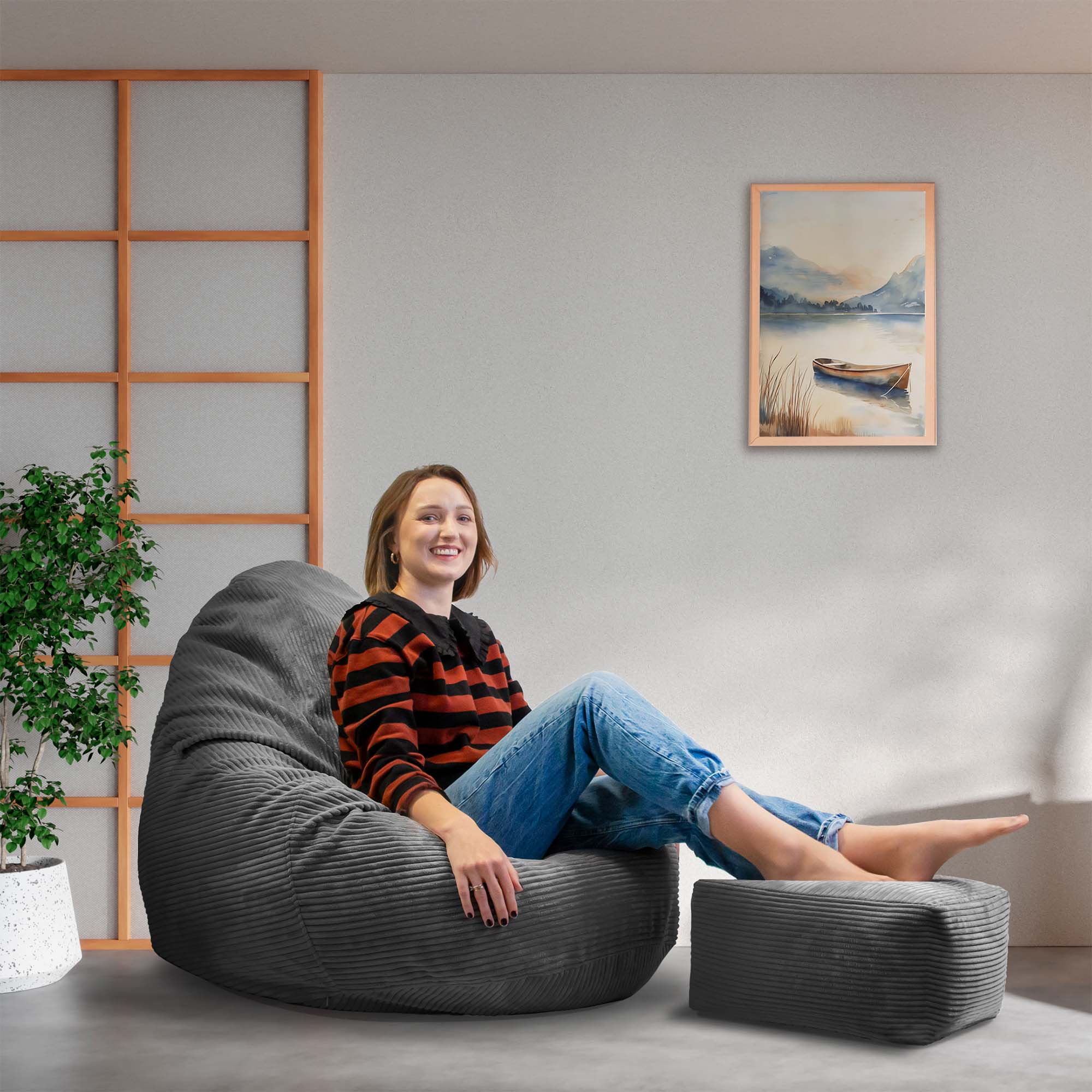 Paradise Hocker mit Fußstütze Granitgrau-M