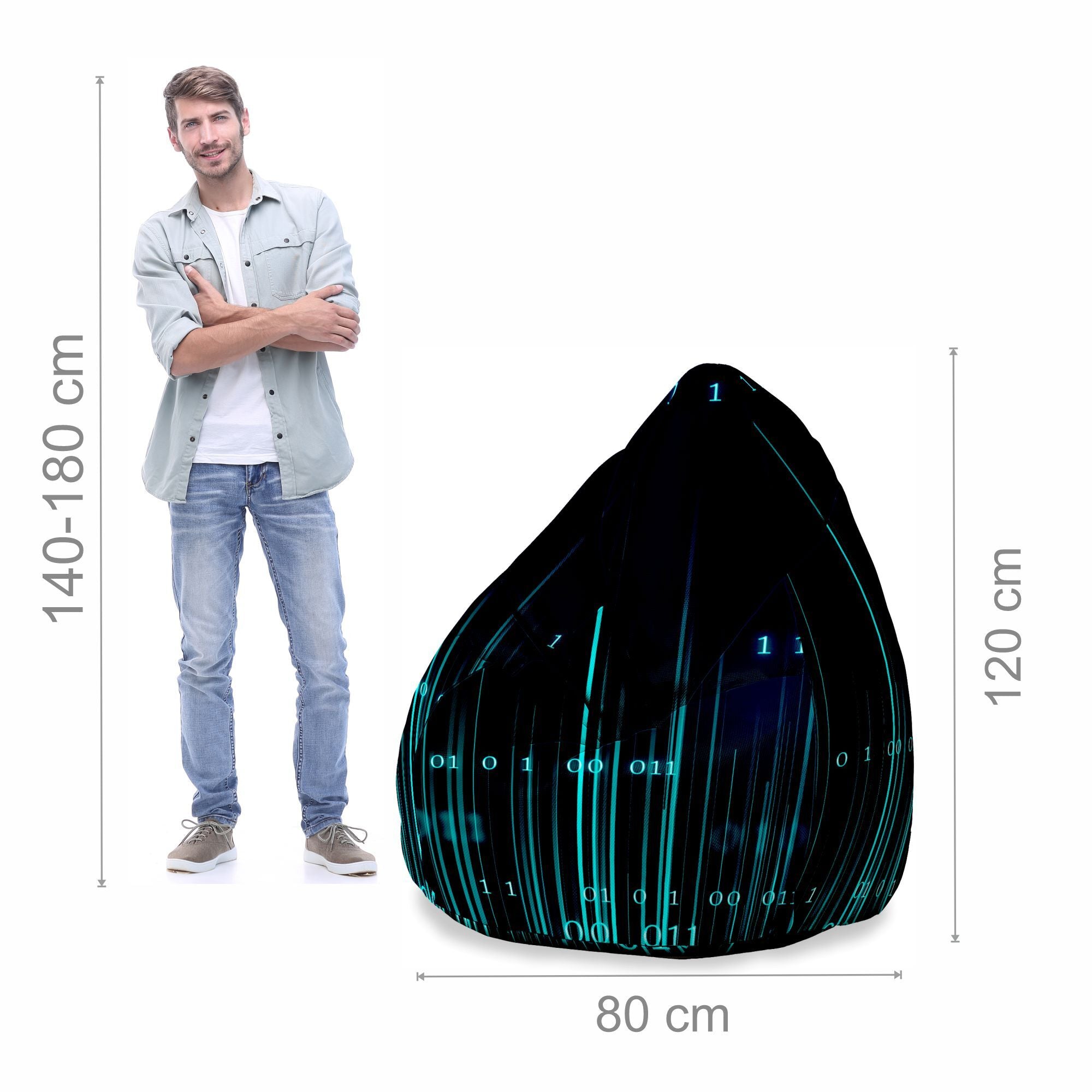 Sitzpouf Birnenform mit Fußstütze Binärcode-Oxford