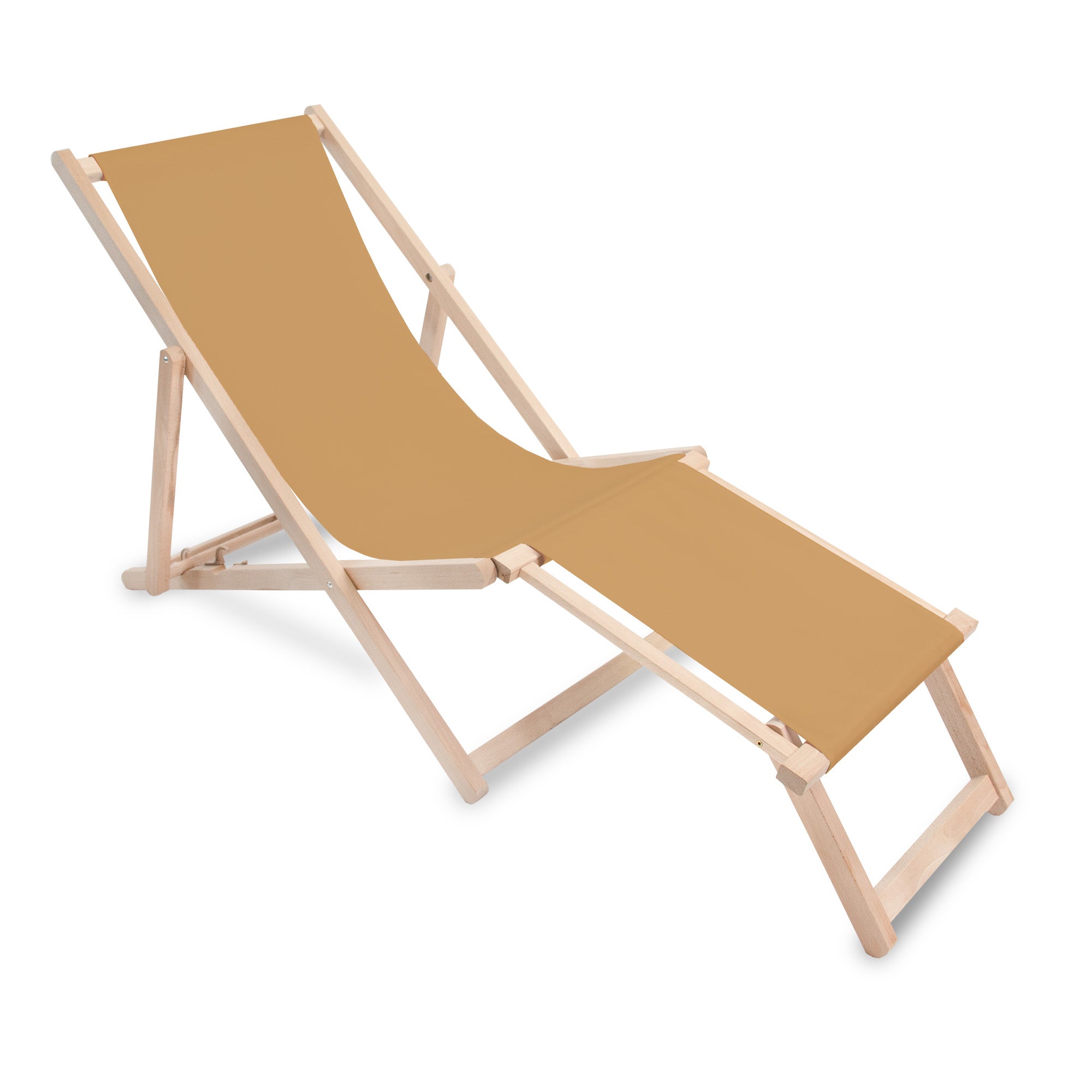 Holzliegestuhl mit Fußstütze Beige