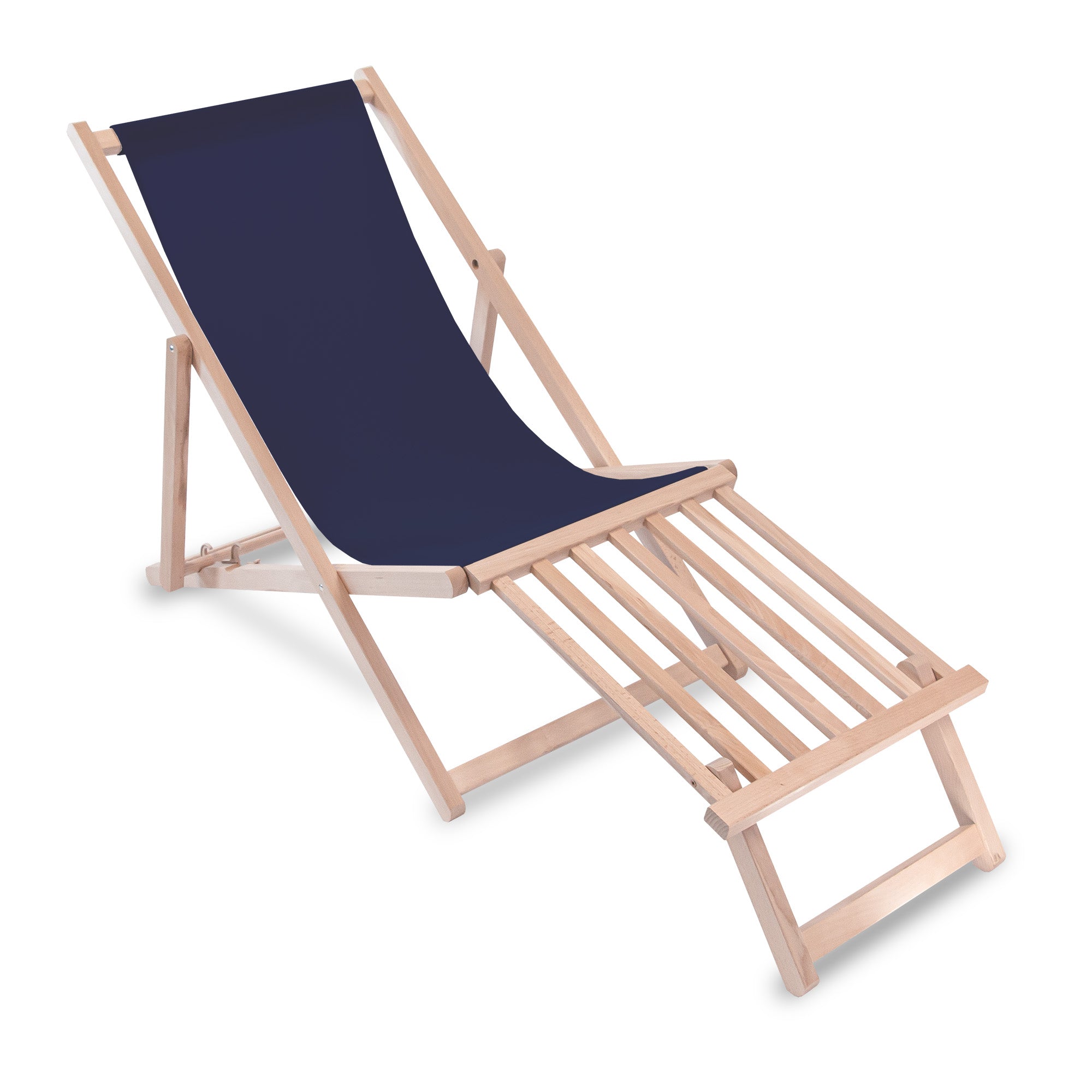 Holzliegestuhl mit Holzfußhocker Navy