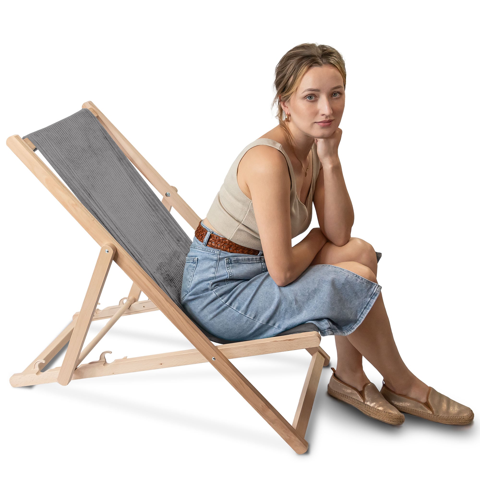 Liegestuhl aus Holz Lincoln Frost Grey