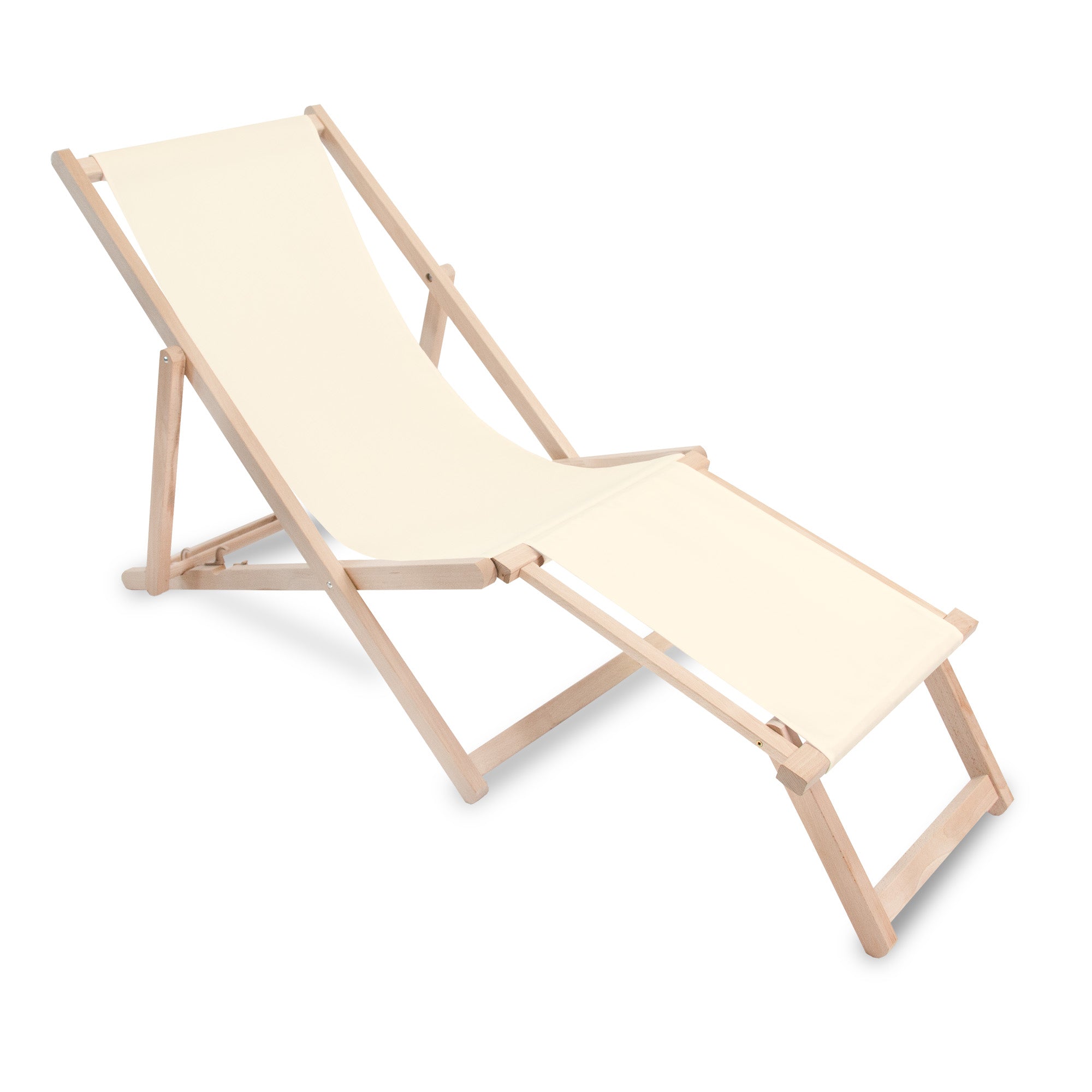 Holzliegestuhl mit Fußhocker Creme