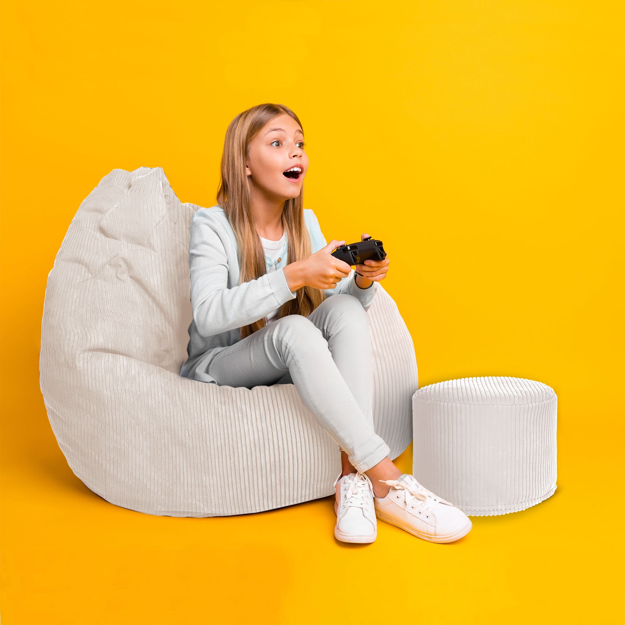 Round pouf footstool Lincoln White Dove-M