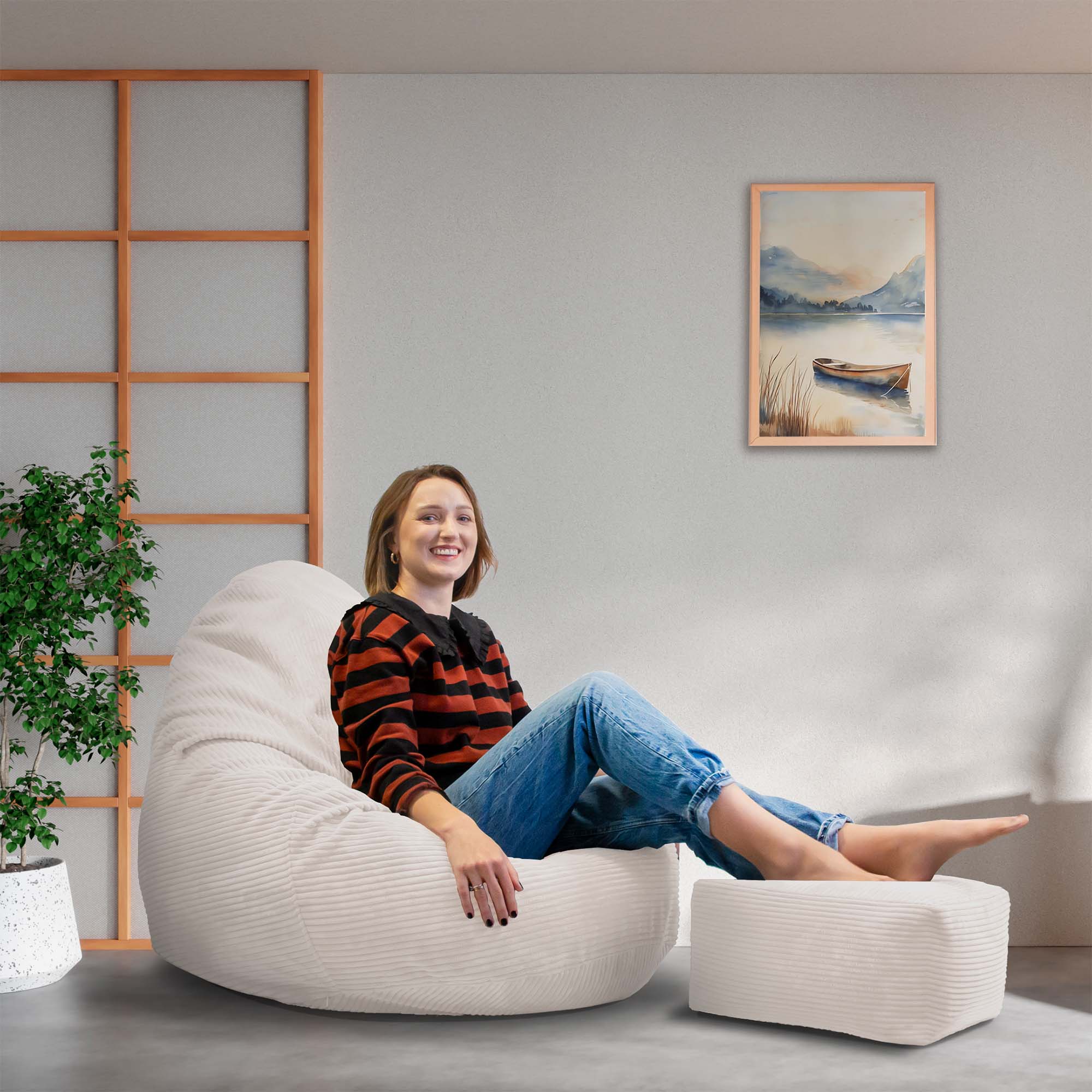 Paradise Sitzsack mit Fußhocker White Dove-M