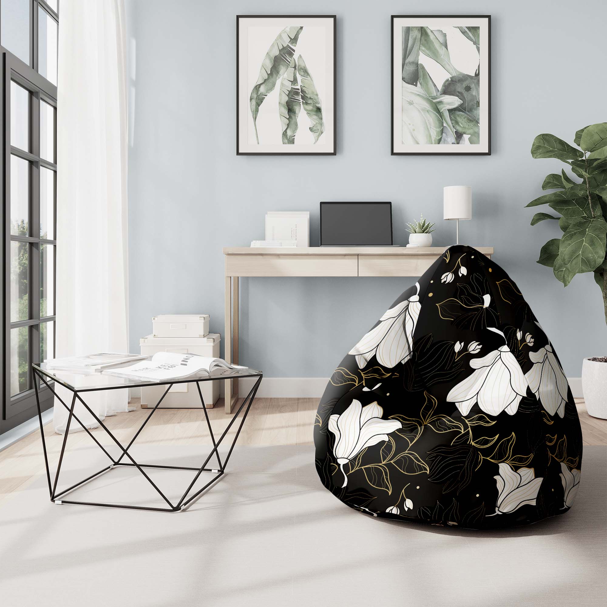Puf Birnenform Boho-Blumen-S-Samt