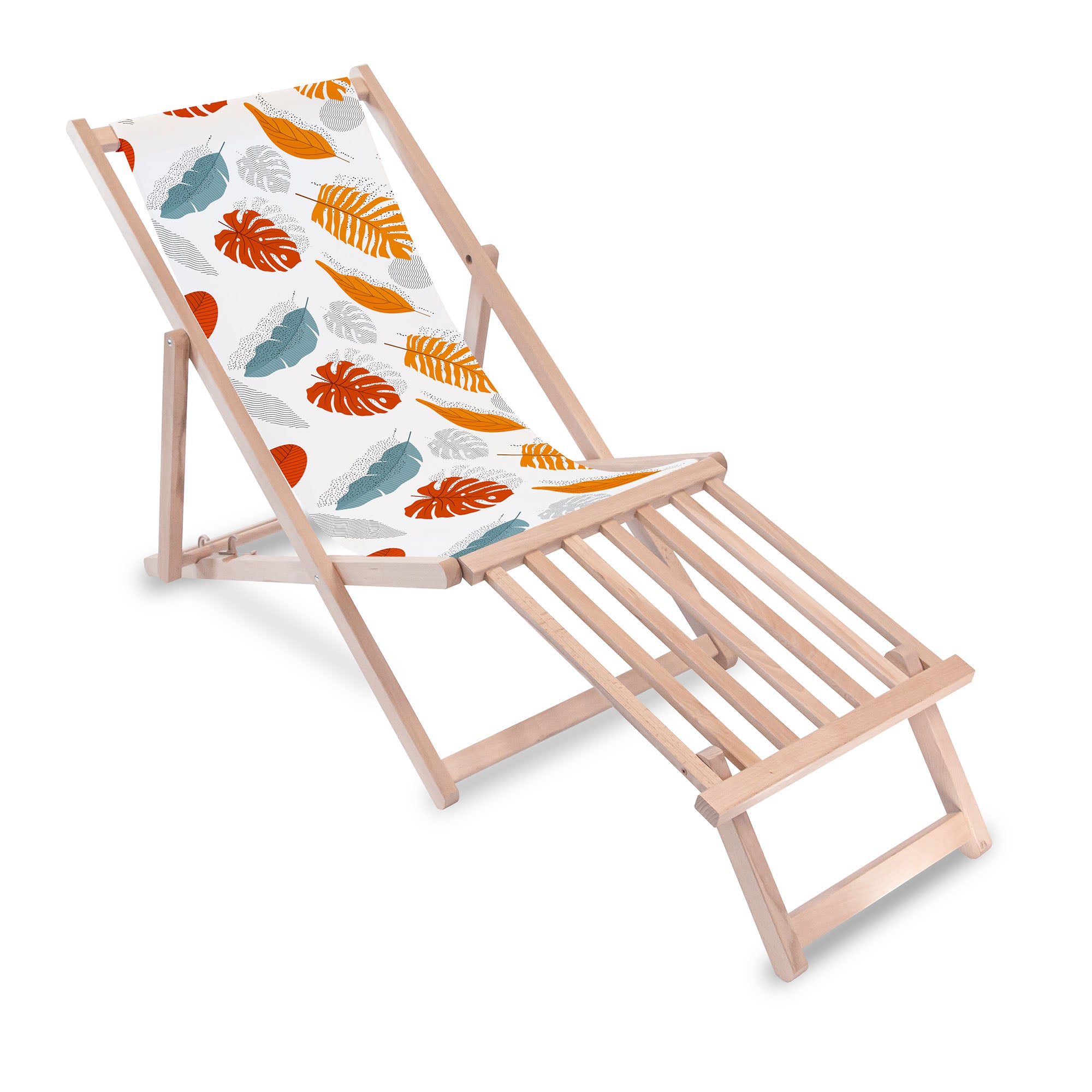 Wooden deck chair with wooden footrest Simple Leaves