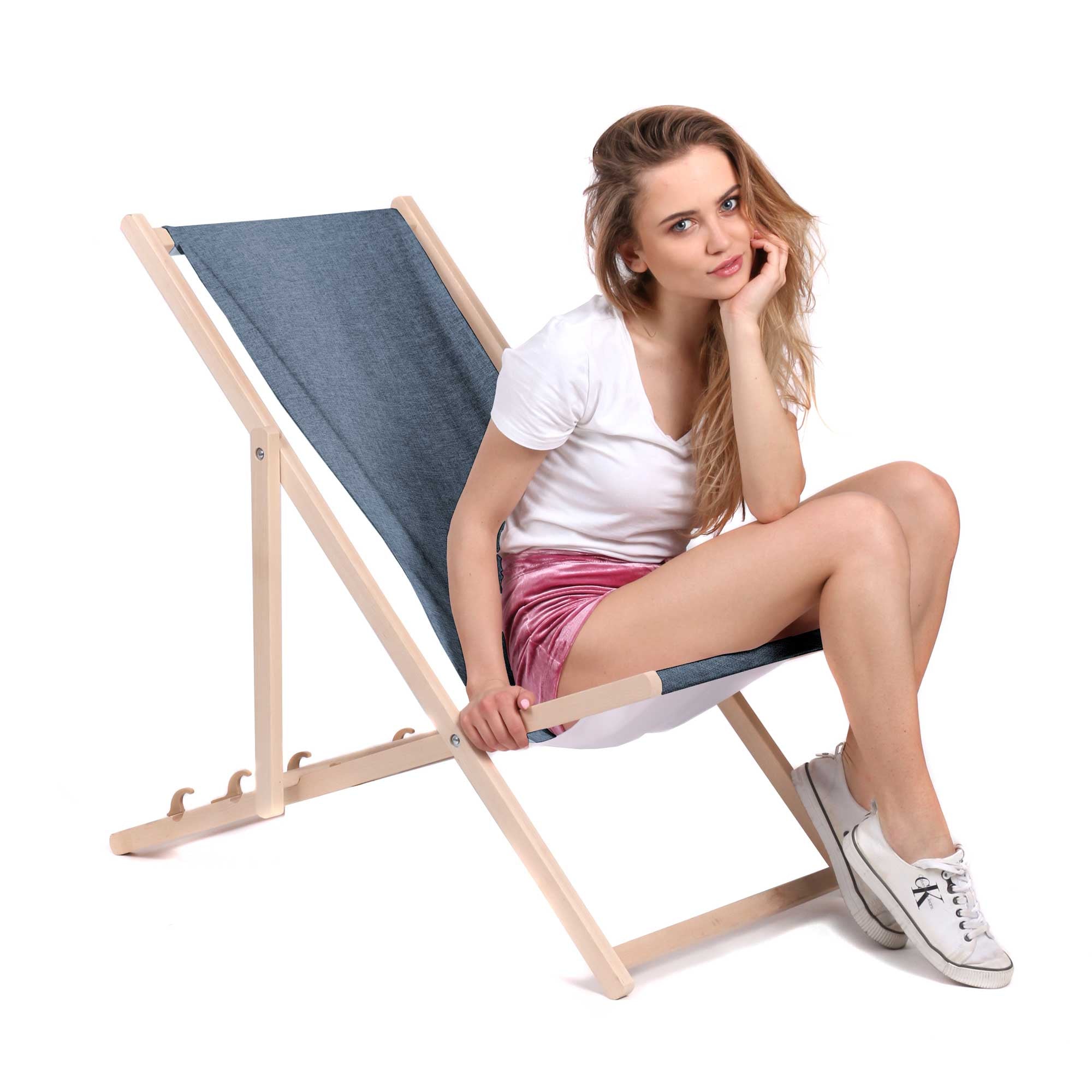 Holzliegestuhl Leinenimitation Denim Dream-S