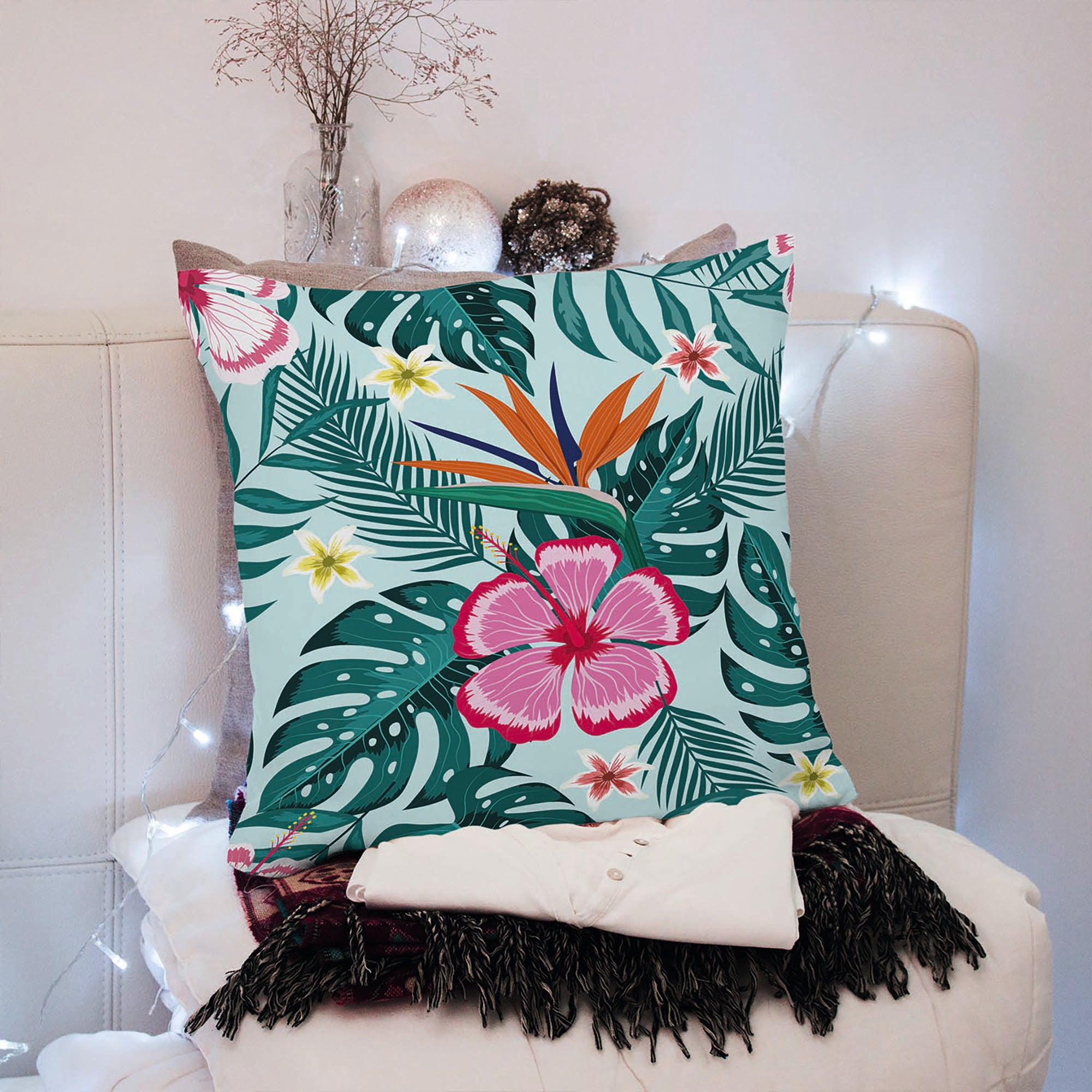 Neon Exotic Flowers-Mikrofaser Flach