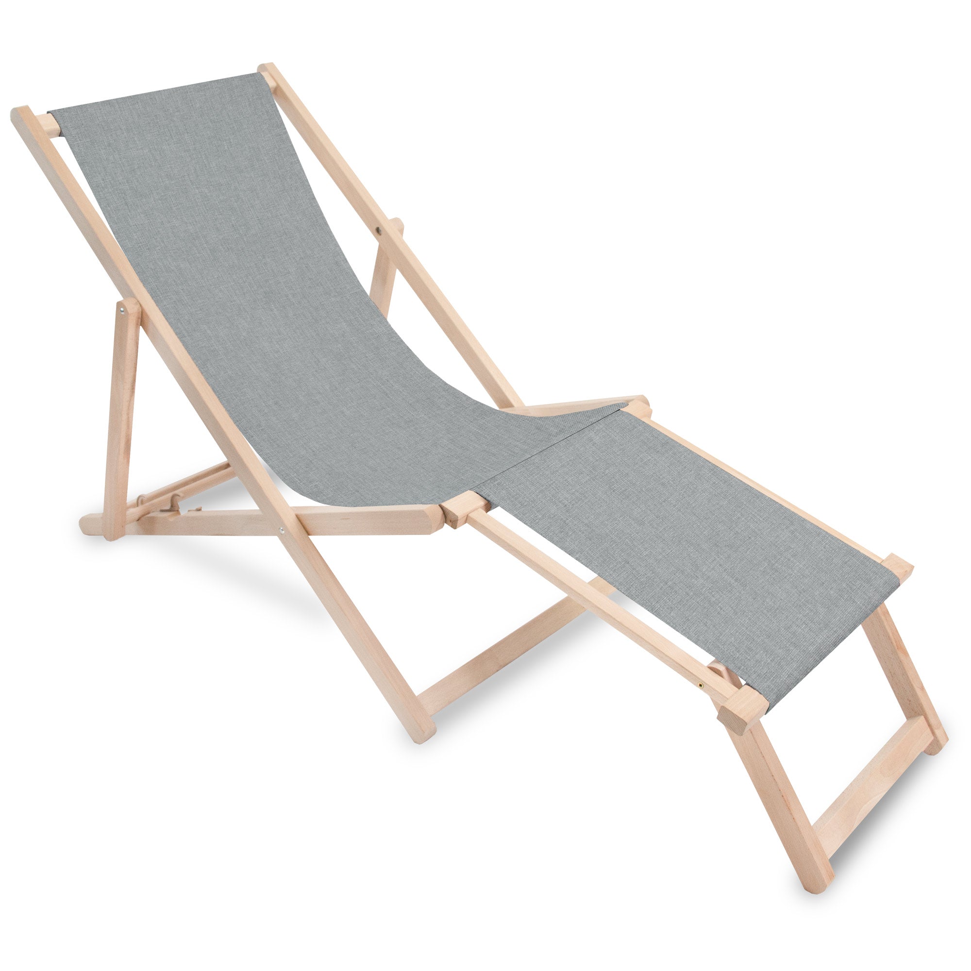 Wooden deck chair with footrest Linen imitation Light Grey