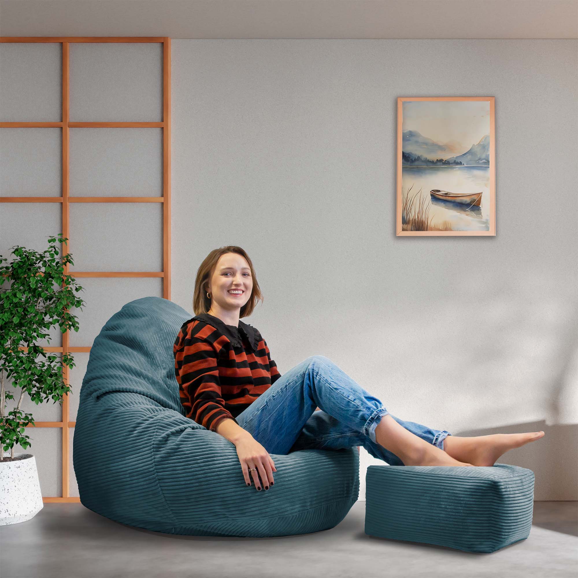 Paradise Hocker mit Fußstütze Ozeantiefe-M