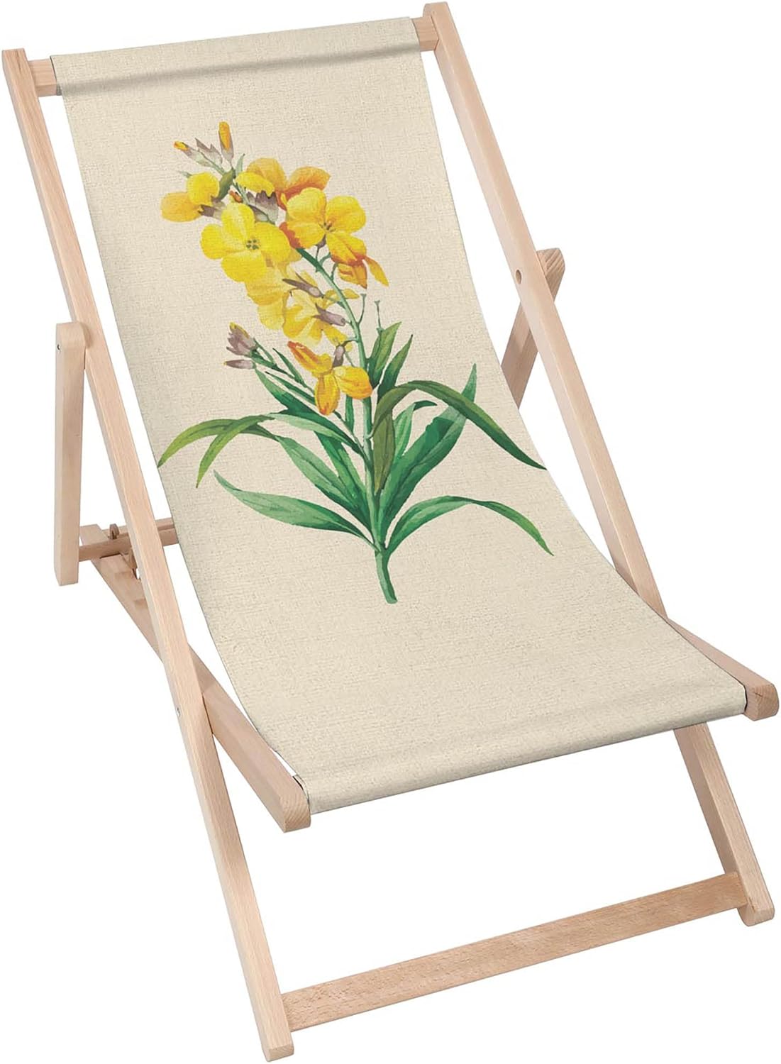 Holzliegestuhl Vintage Gelbe Blumen