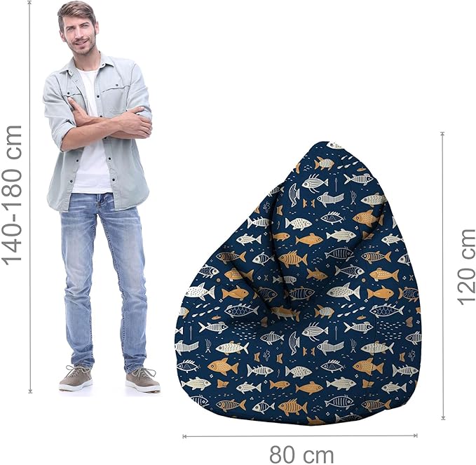 Pearshape Pouf with Footrest Fish-Oxford