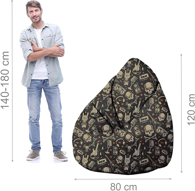 Birnenförmiger Sitzsack mit Fußstütze Skull