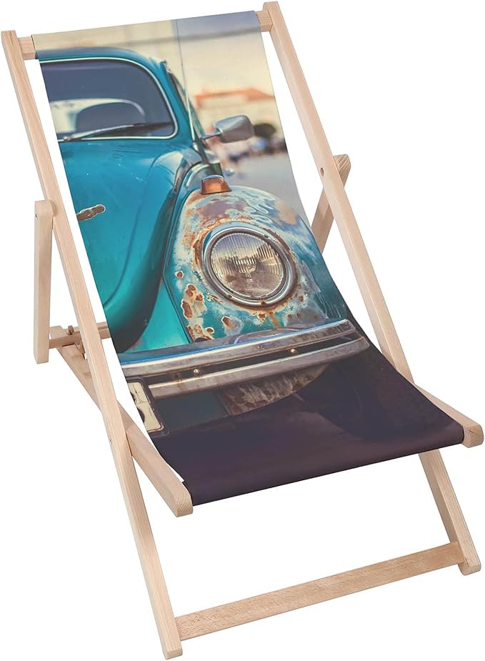Holzliegestuhl Altes blaues Auto