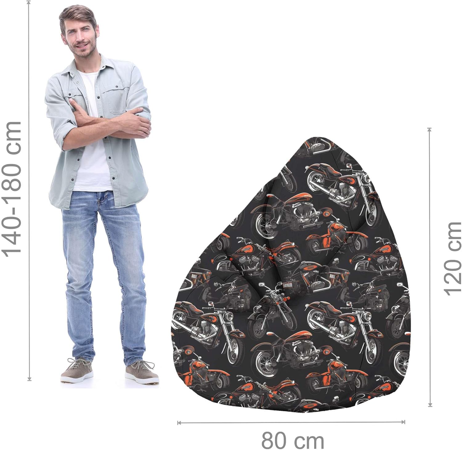 Birnenförmiger Sitzsack mit Fußstütze Motorcycle-Velvet
