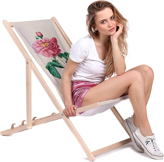 Holzliegestuhl Vintage Rosa Blumen