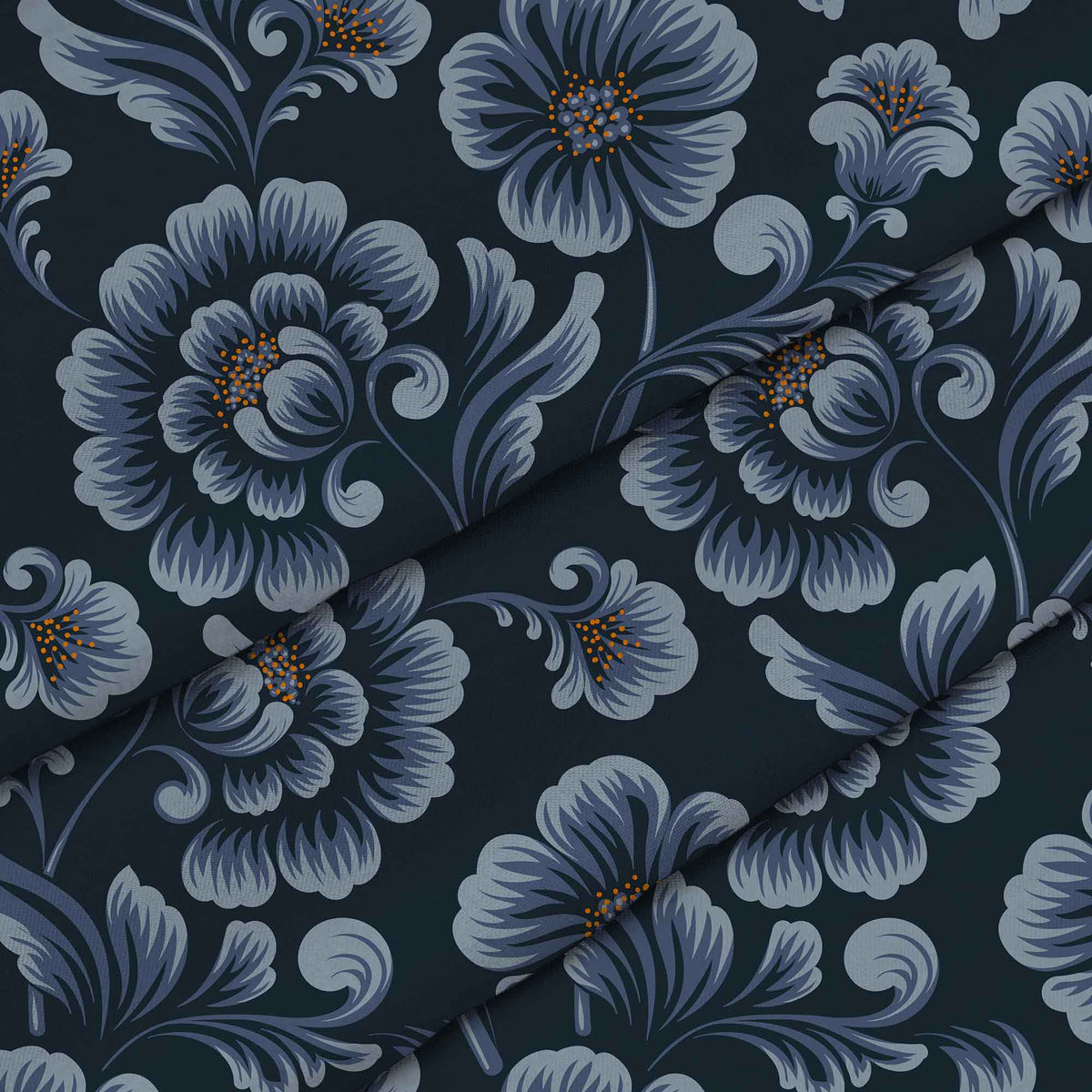 Dunkelblaue Blumen-Oxford