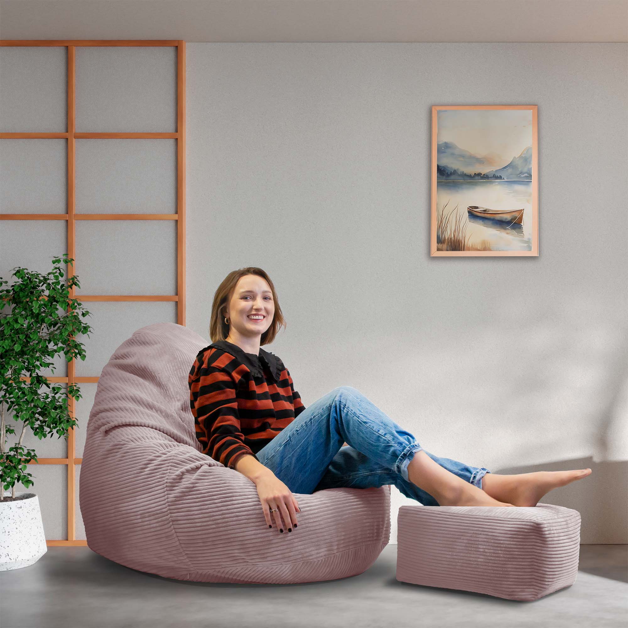 Paradise Hocker mit Fußstütze Silberrosa-M