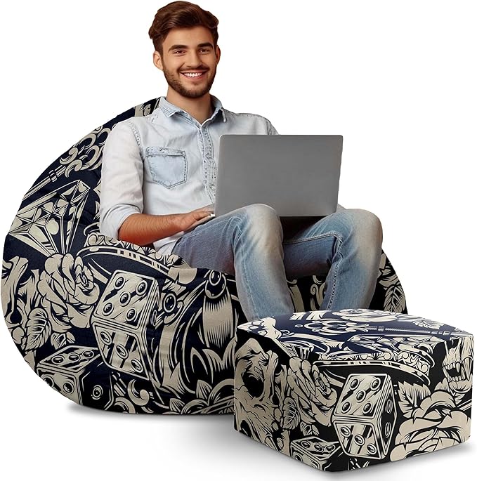 Paradise Sitzsack mit Fußhocker Black Tattoos