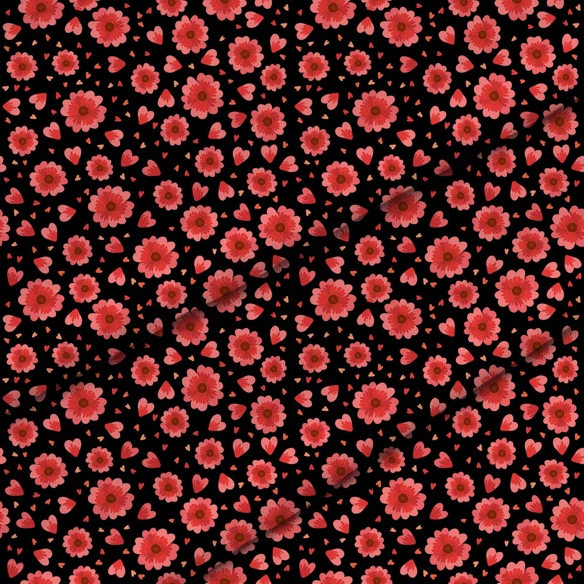 Rote Blumen und Herzen-Tischdeckenstoff