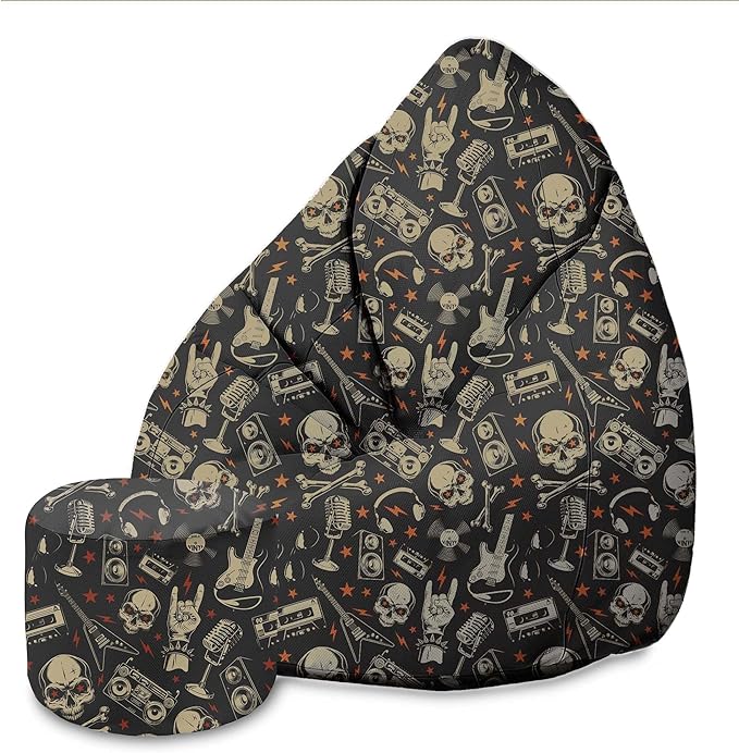 Birnenförmiger Sitzsack mit Fußstütze Skull