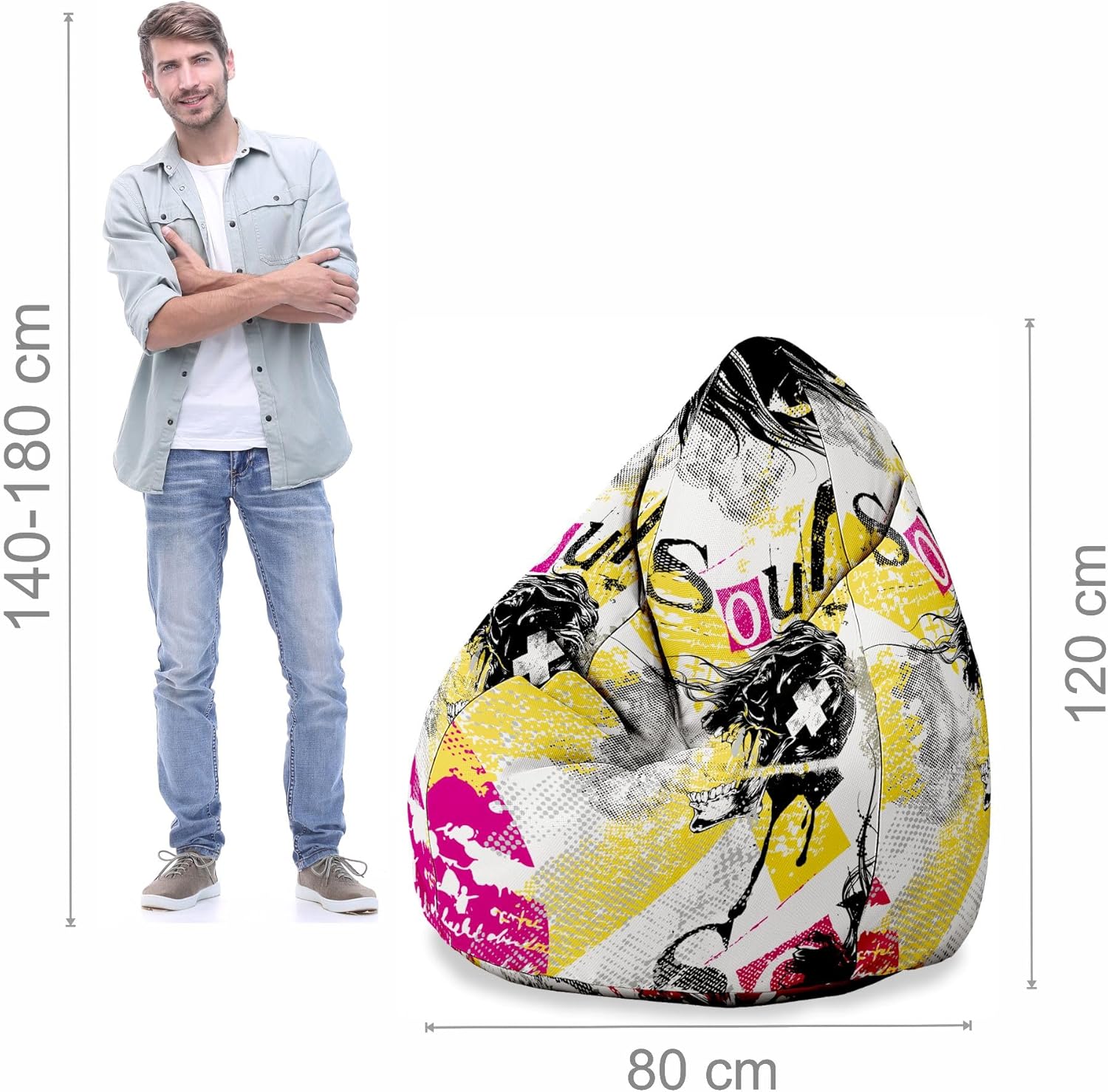 Birnenförmiger Sitzsack mit Fußstütze Screaming Faces-Oxford