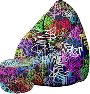 Pearshape Pouf with Footrest Graffiti-Oxford