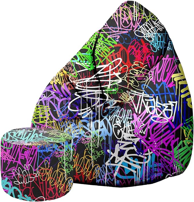 Pearshape Pouf with Footrest Graffiti-Oxford