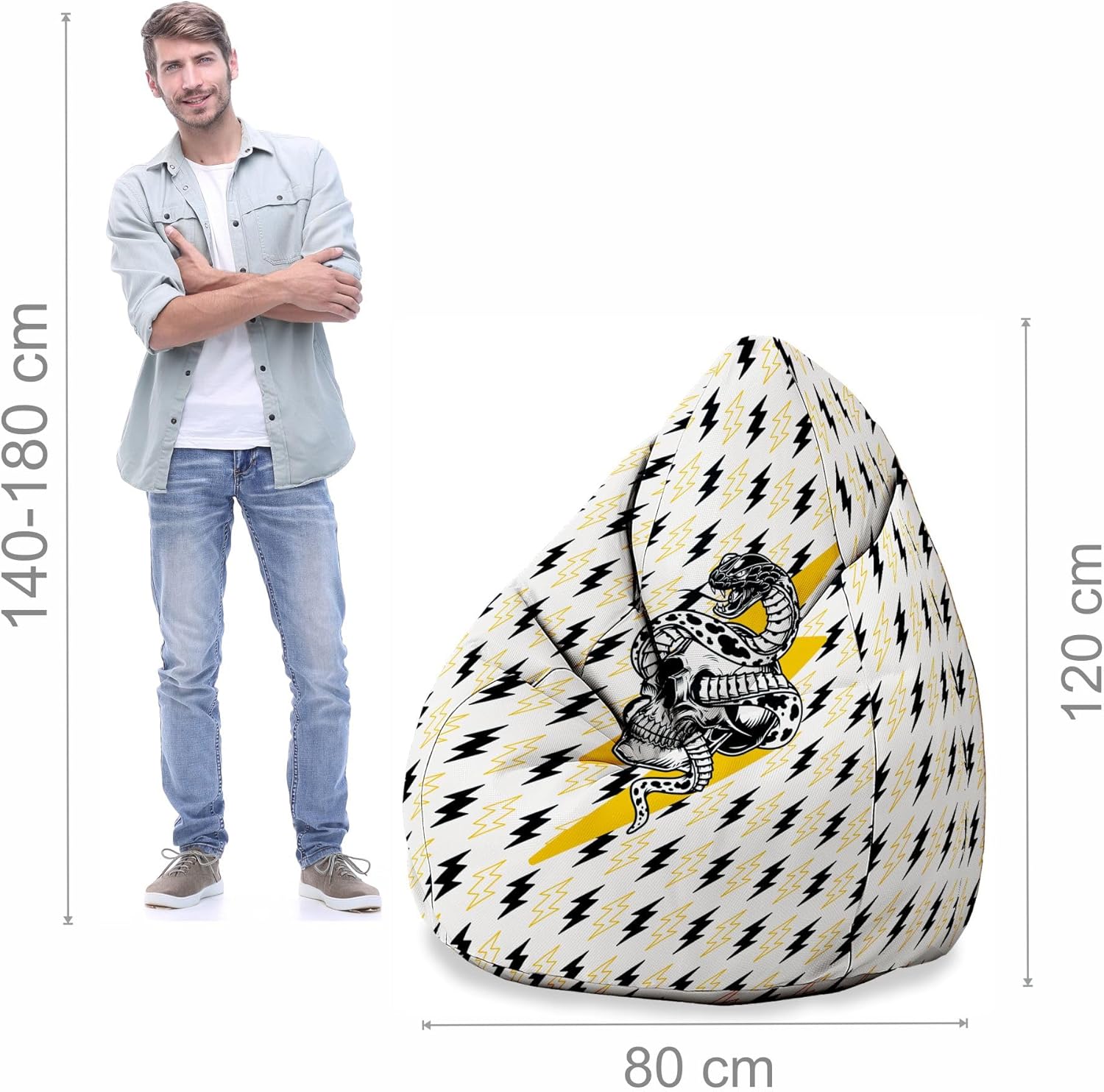 Birnenförmiger Sitzsack mit Fußstütze Snake Skull Lightning-Oxford