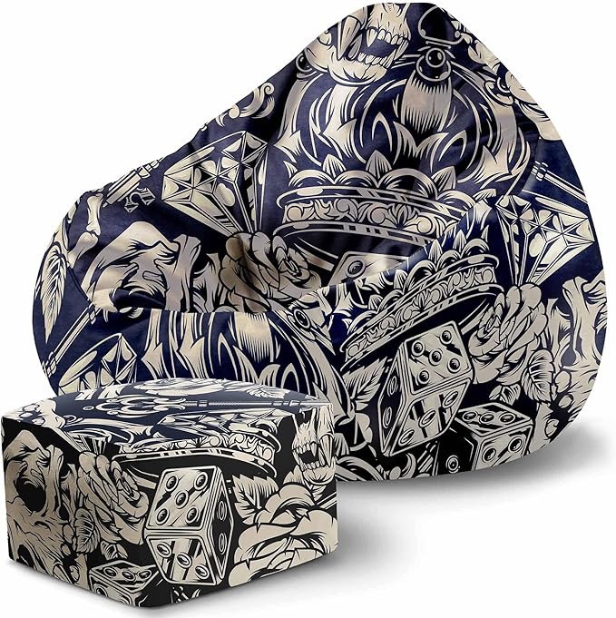 Paradise Sitzsack mit Fußhocker Black Tattoos
