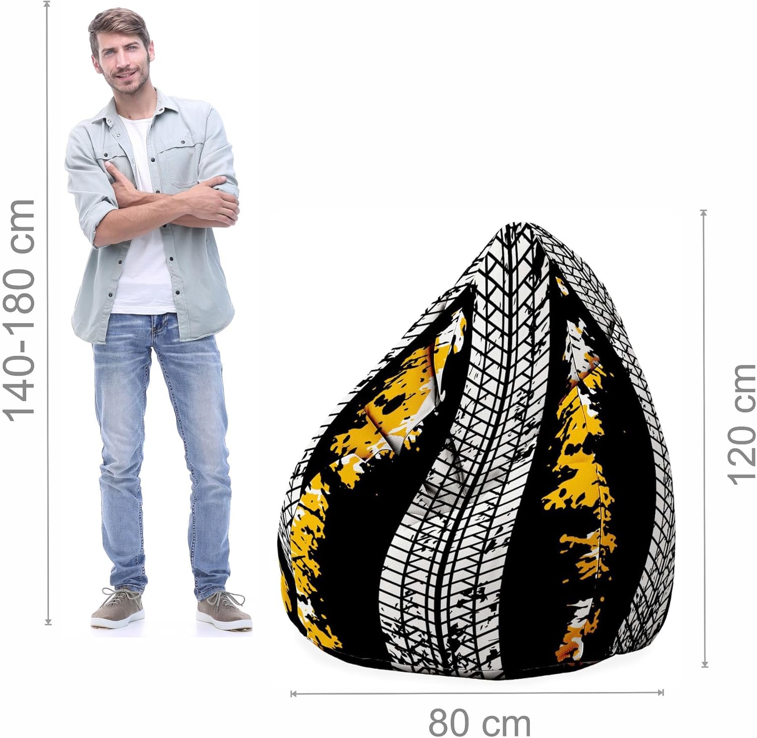 Birnenförmiger Sitzsack mit Fußstütze Tire Marks-Oxford