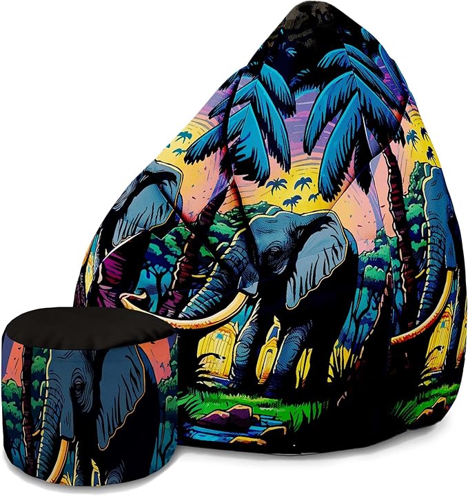 Sitzpouf Birnenform mit Fußstütze Elefant
