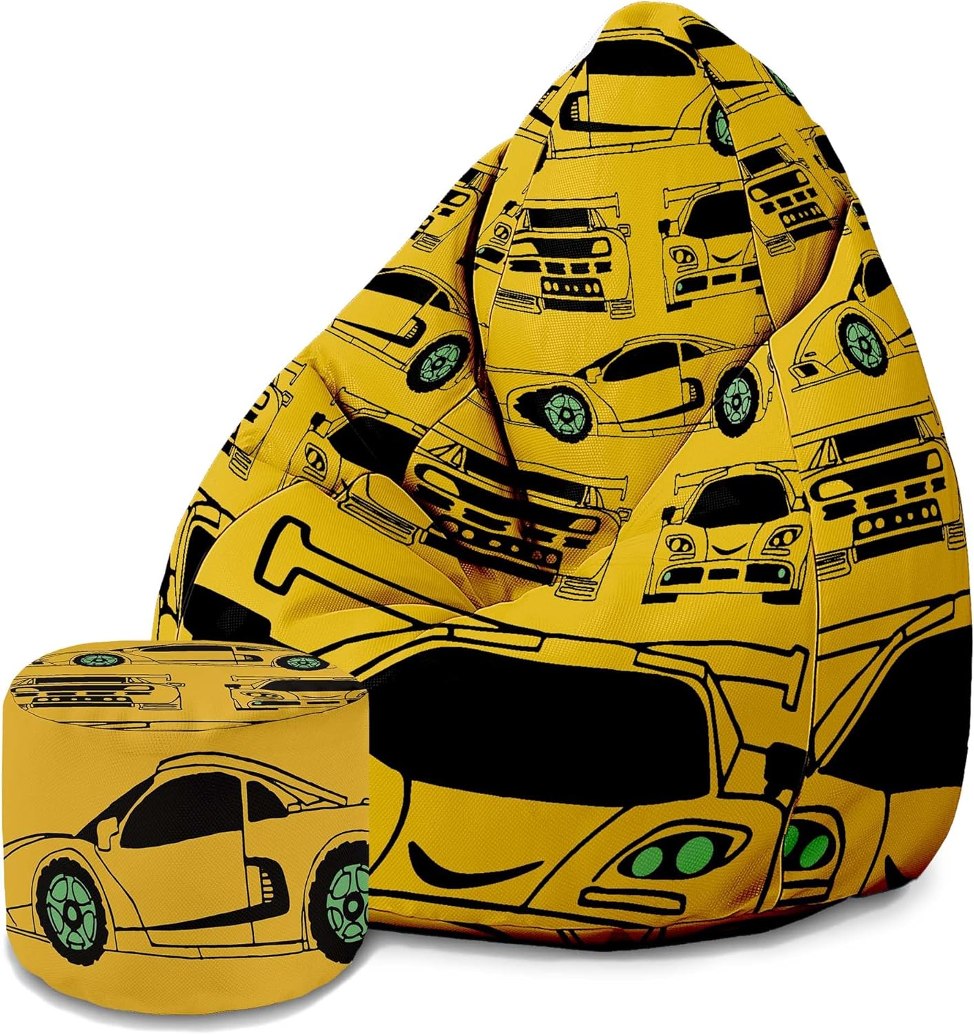 Puf Pearshape s podnožkou Yellow Car-Oxford