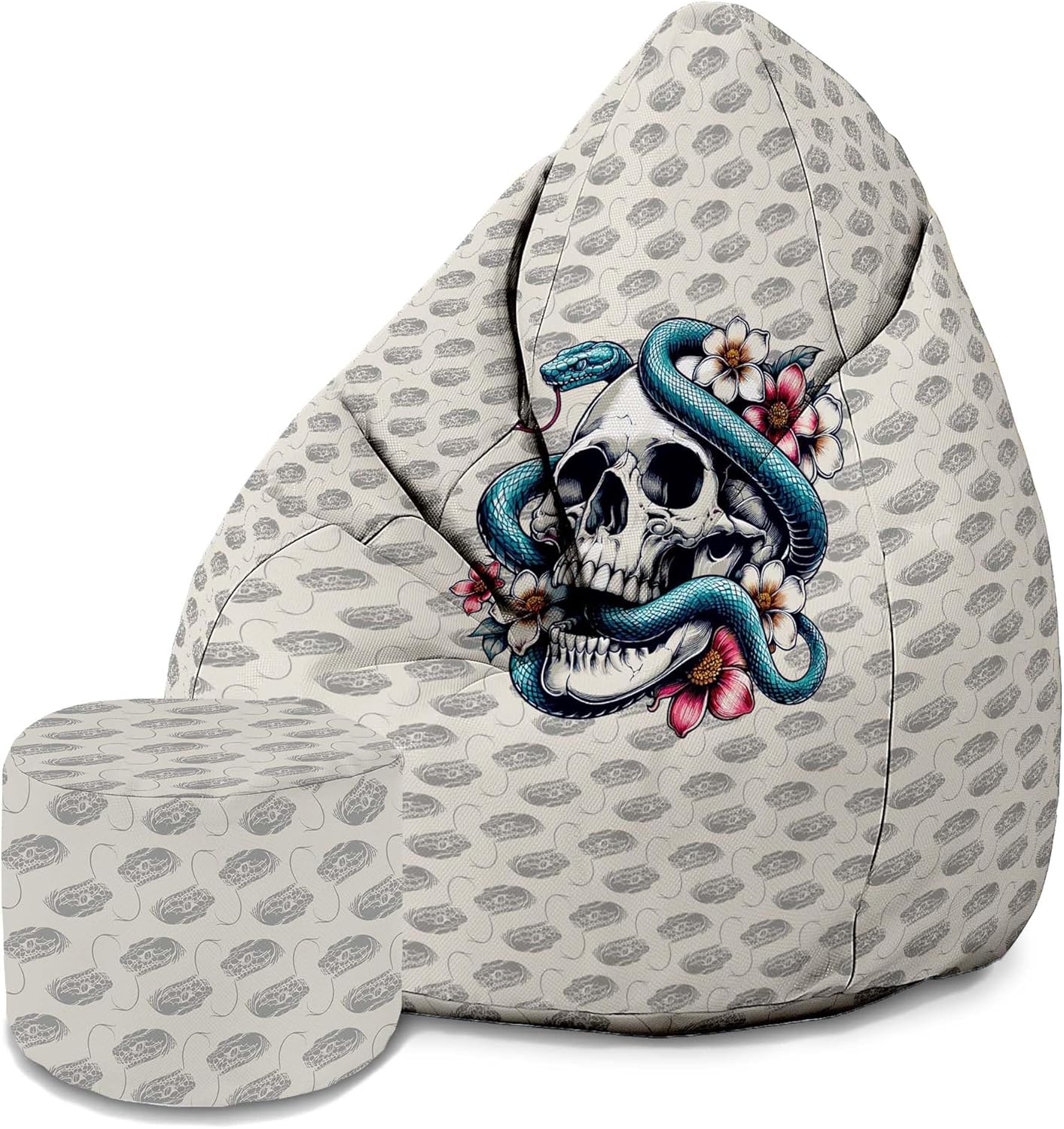 Puf Pearshape z podnóżkiem Snake Skull Flower-Velvet