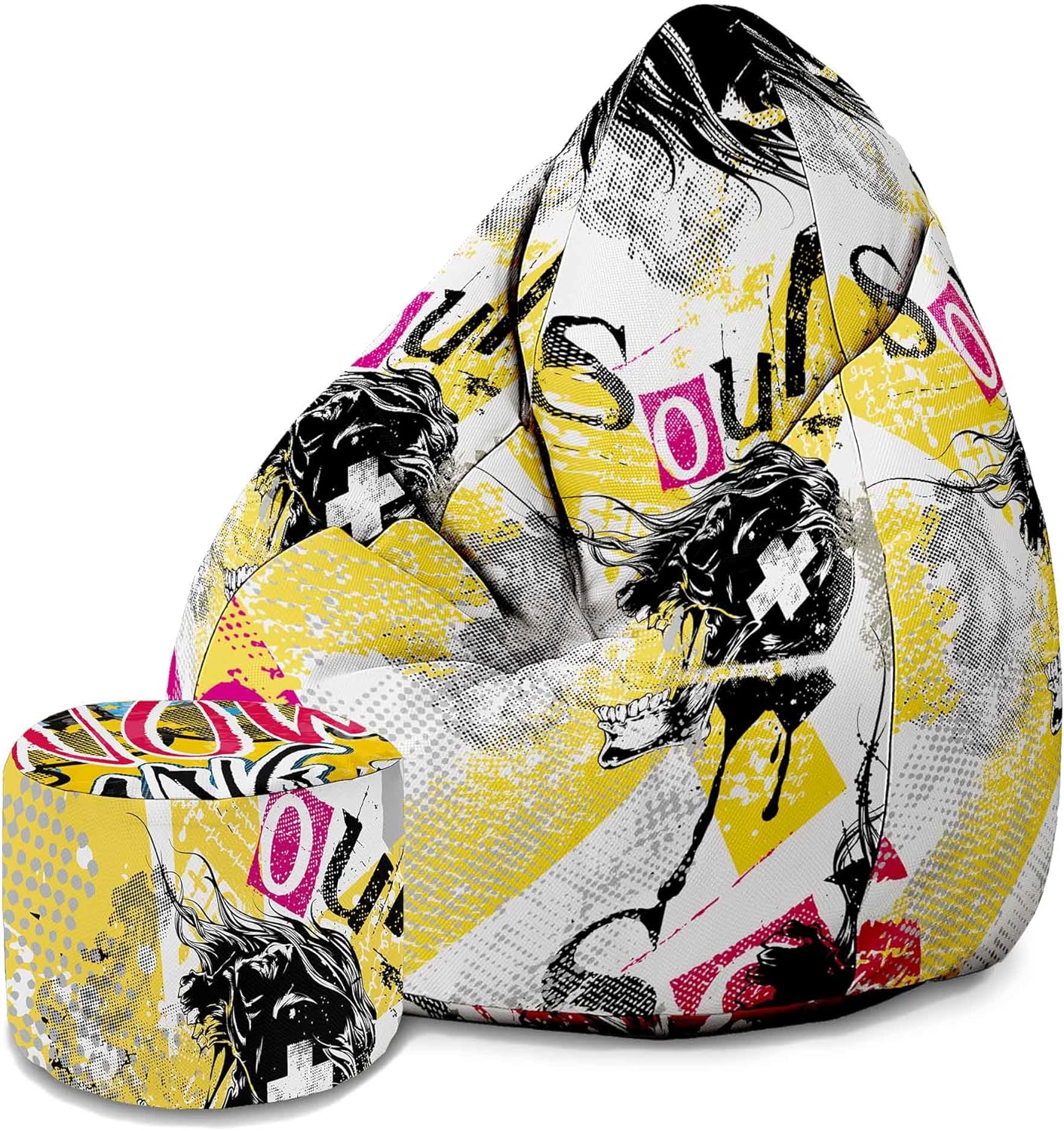 Birnenförmiger Sitzsack mit Fußstütze Screaming Faces