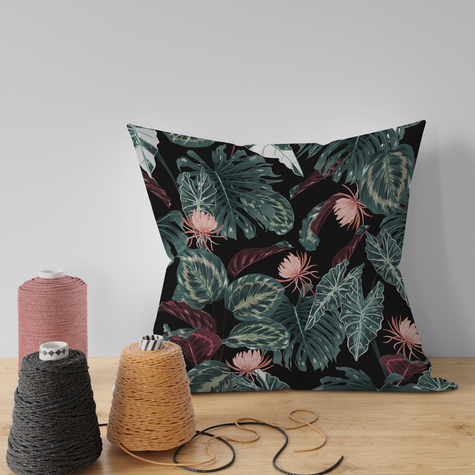 Red Tropical Alocasia-Tablecloth Fabric