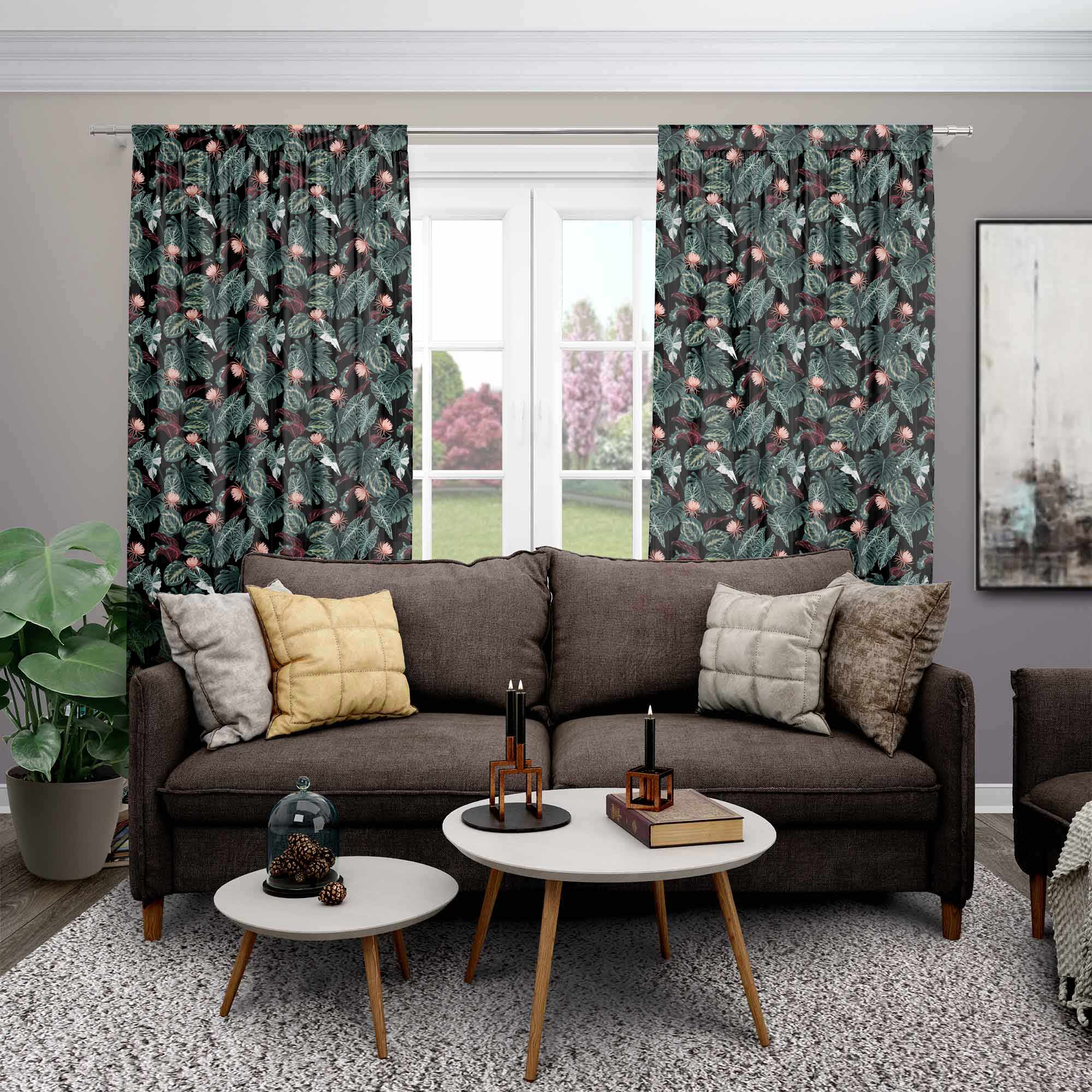 Red Tropical Alocasia-Tablecloth Fabric