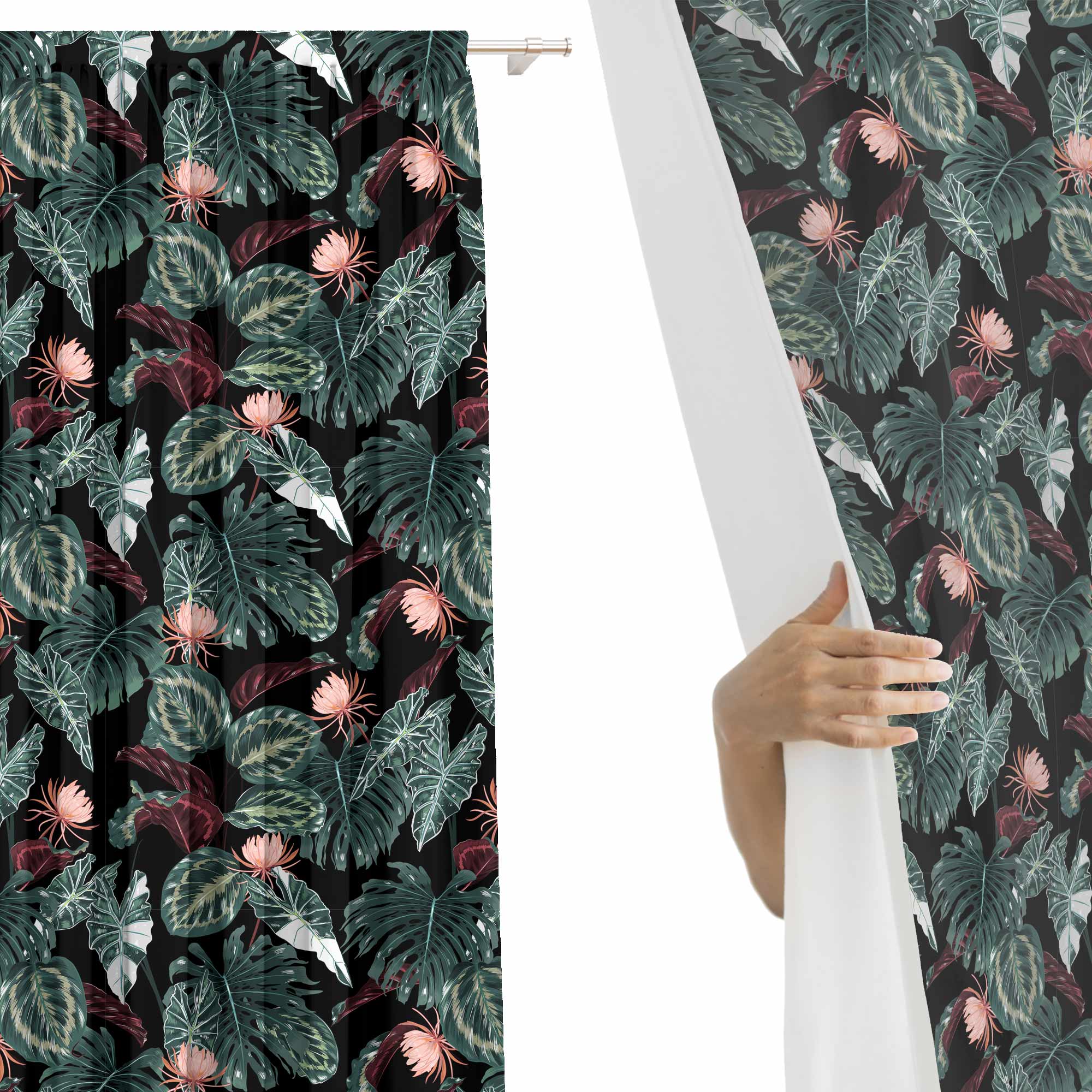 Red Tropical Alocasia-Tablecloth Fabric
