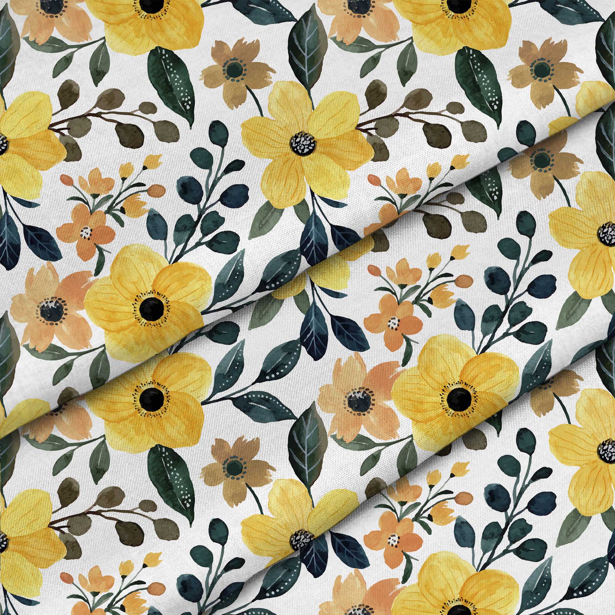 Yellow Floral Watercolor-Tablecloth Fabric