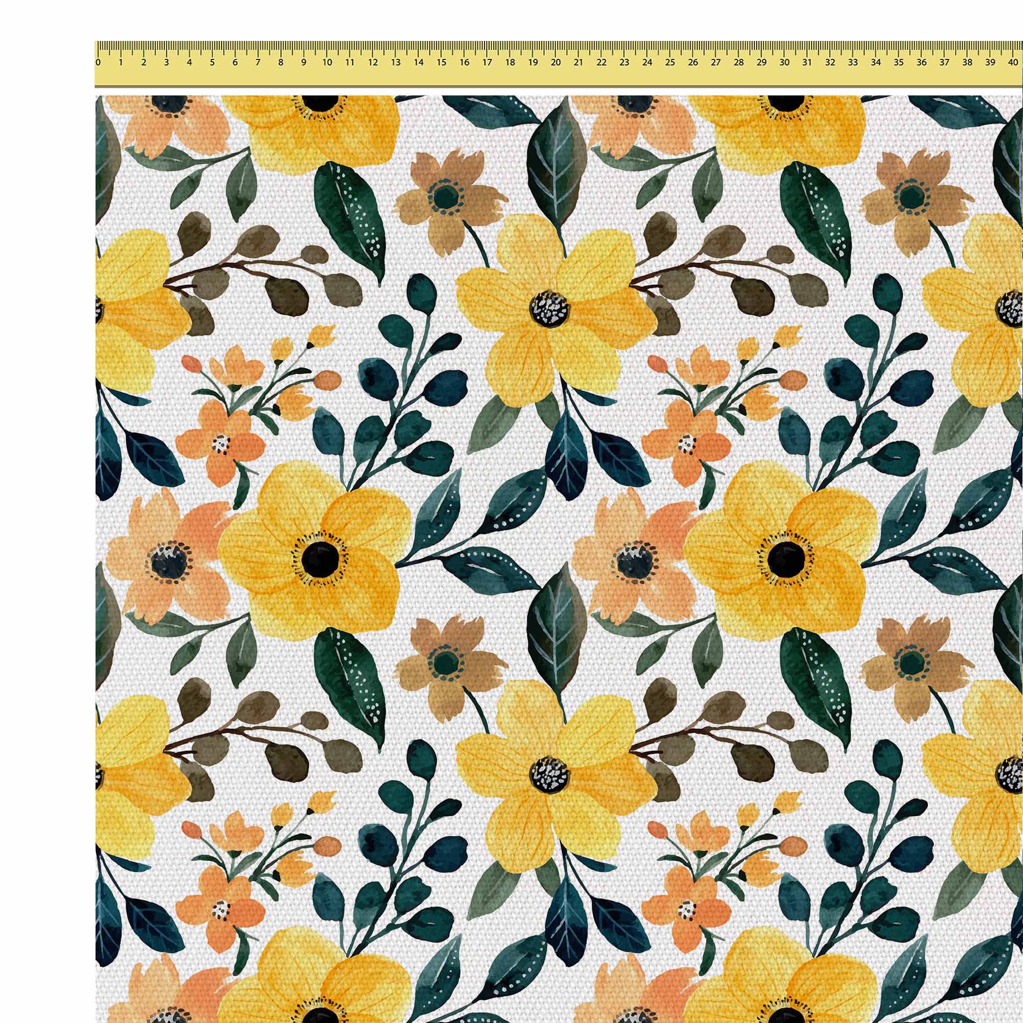 Yellow Floral Watercolor-Tablecloth Fabric