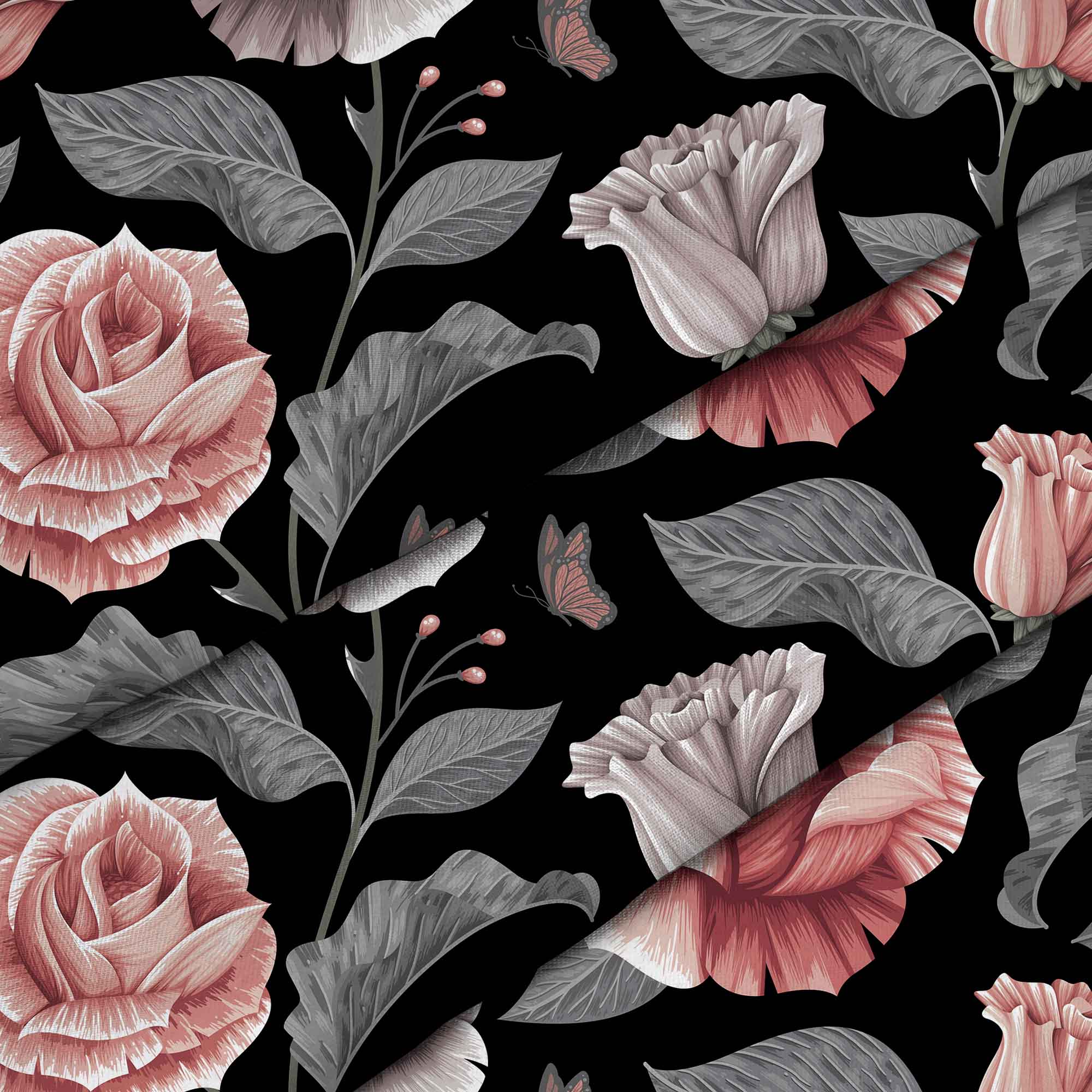 Dunkles Vintage-Blumenmuster-Tischdeckenstoff